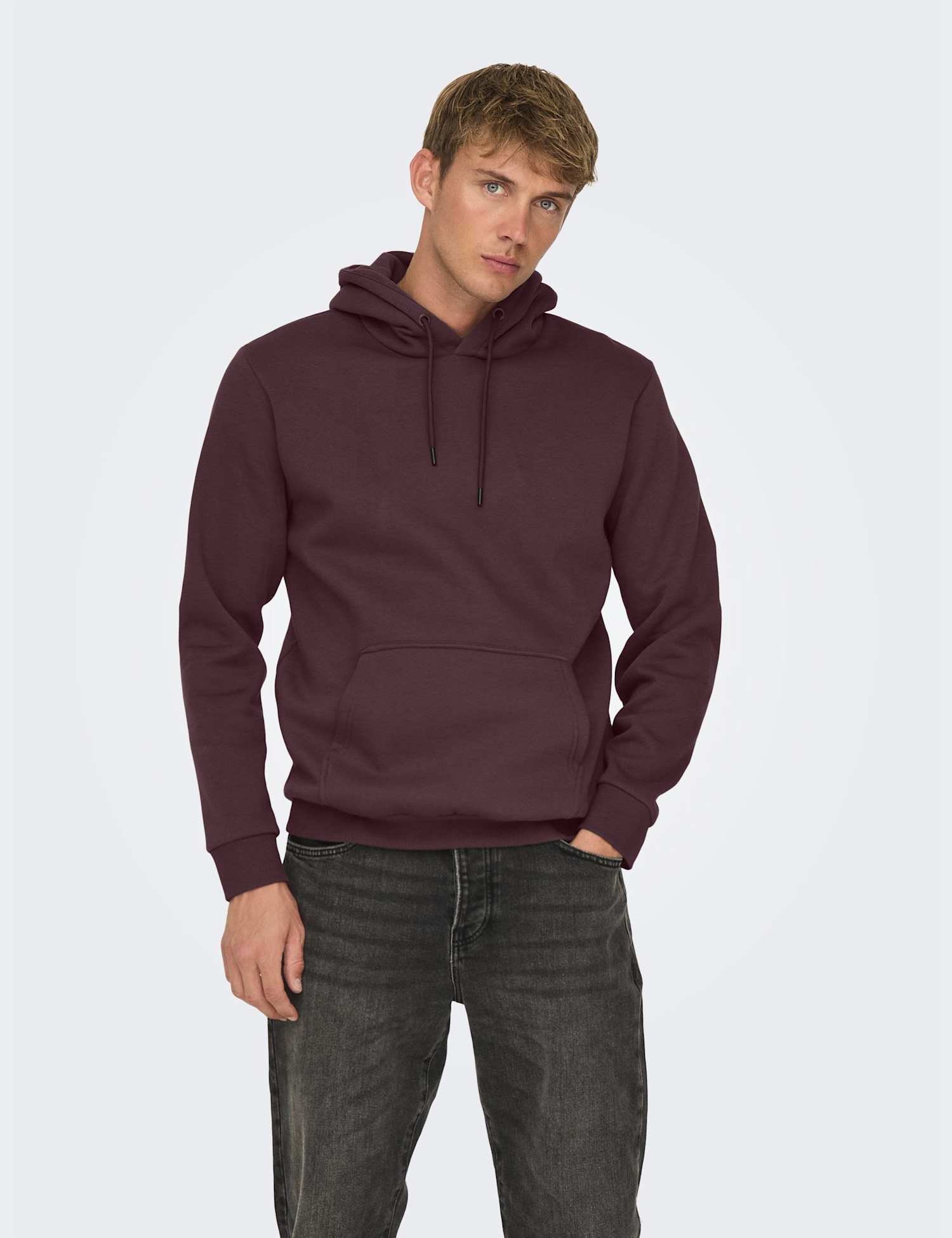 ONLY & SONS Cotton Rich Hoodie Burgundy