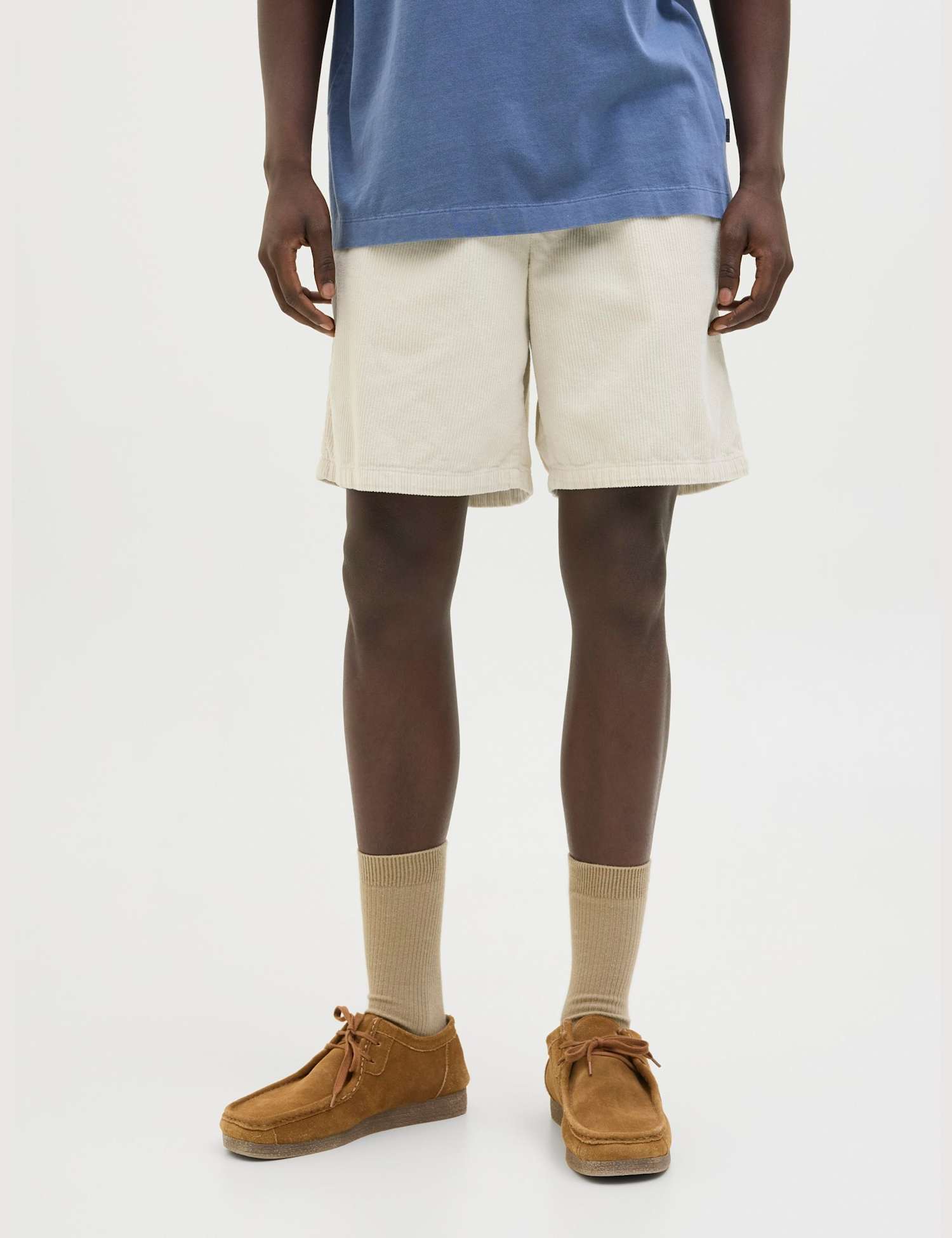 JACK & JONES Pure Cotton Corduroy Jogger Shorts Cream