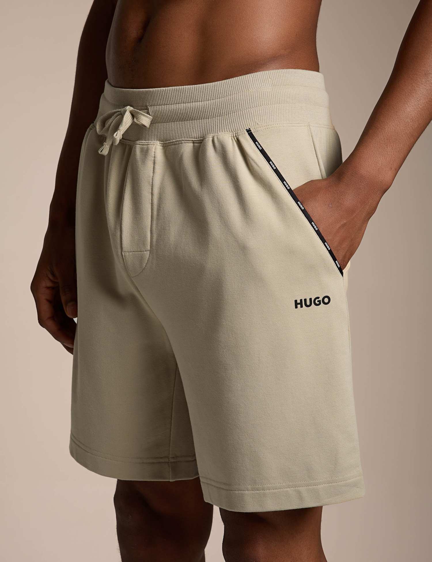 Hugo Cotton Rich Elasticated Loungewear Shorts Beige