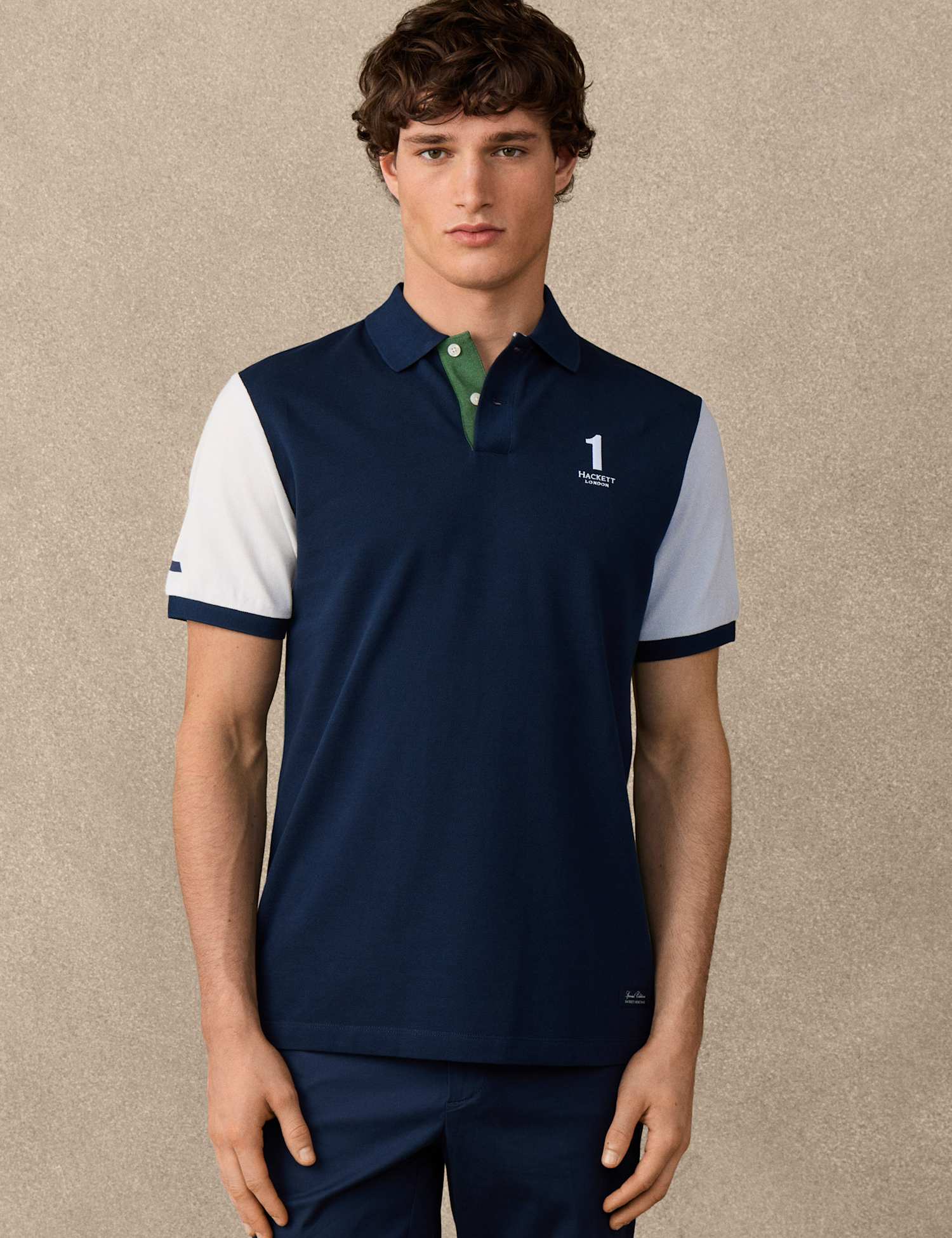 Hackett Pure Cotton Colour Block Polo Shirt Navy Mix
