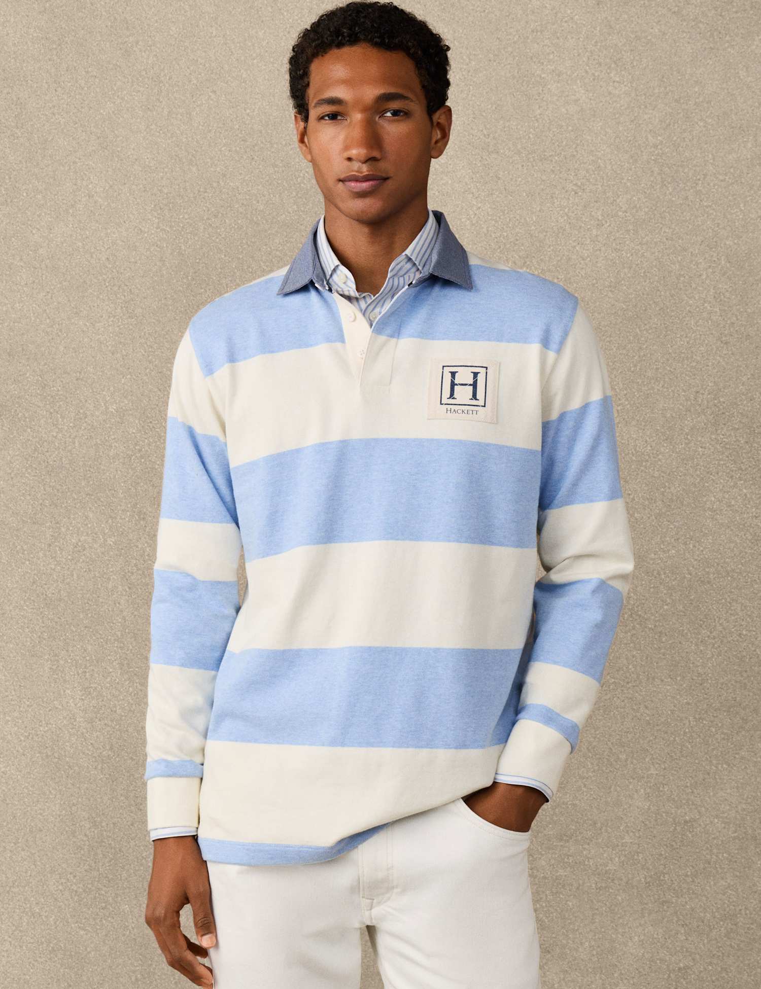Hackett Pure Cotton Striped Rugby Shirt Blue Mix