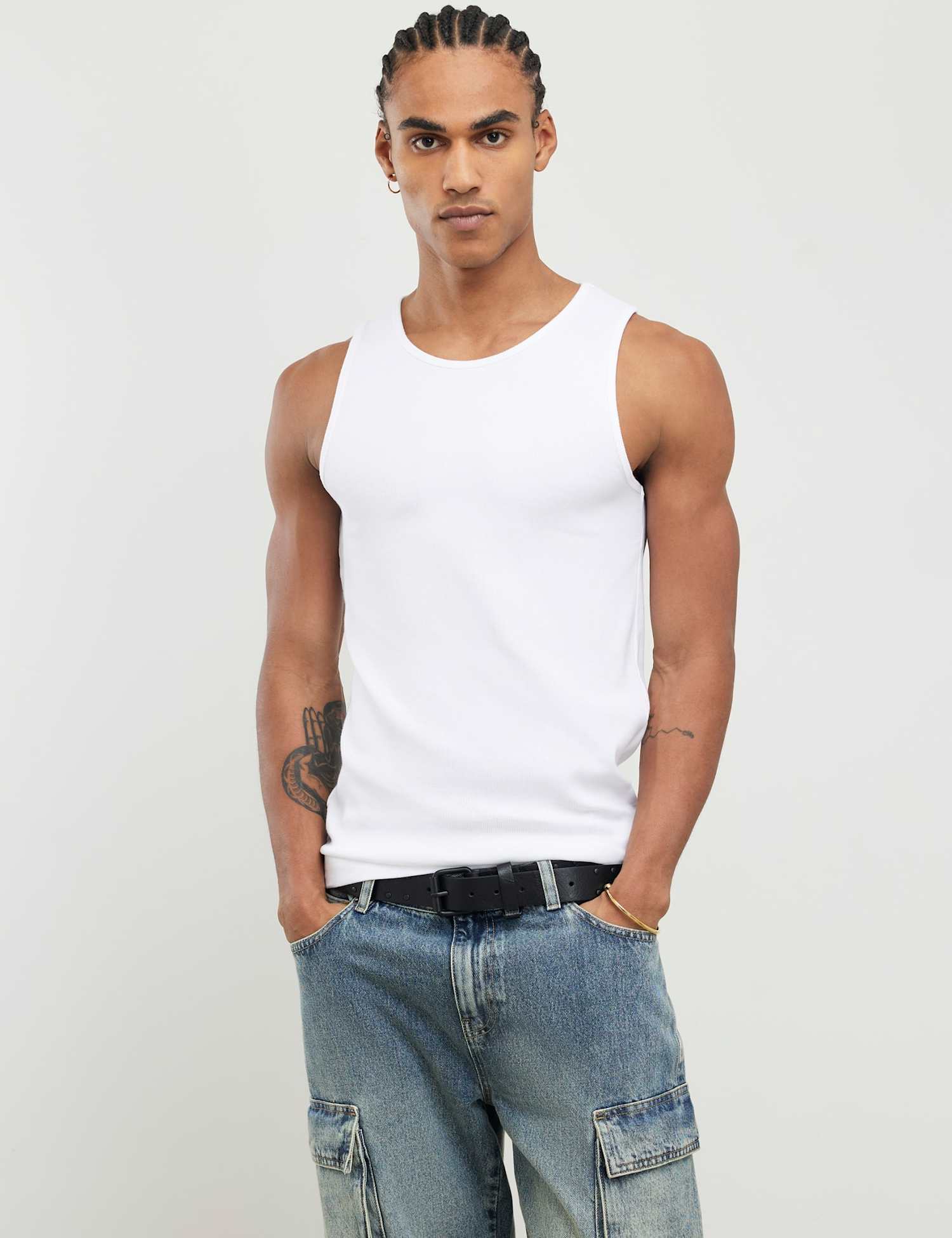 River Island 3 Pack Cotton Rich Ribbed Sleeveless Vests Grey Marl