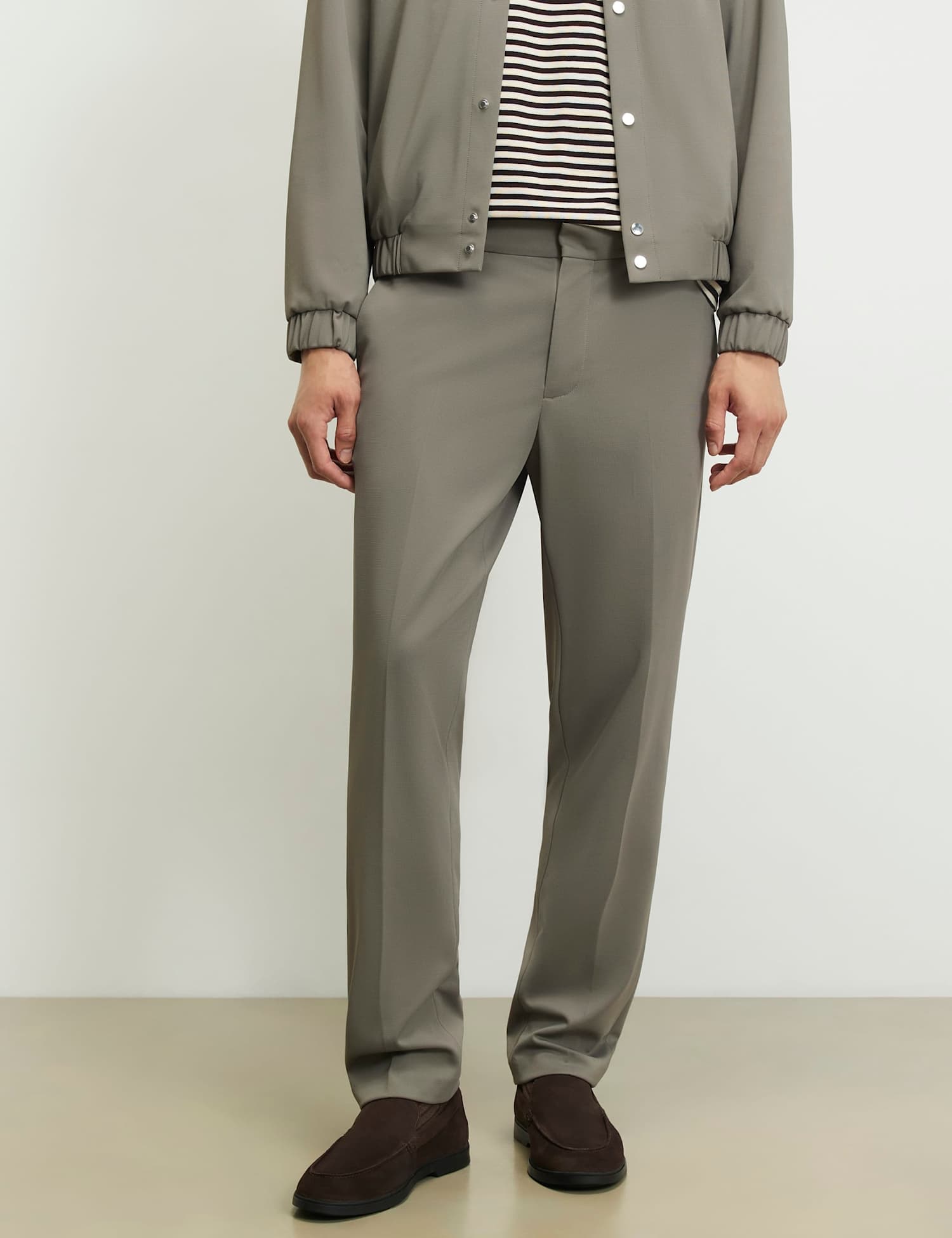 River Island Slim Fit Textured Lightweight Stretch Trousers Grey