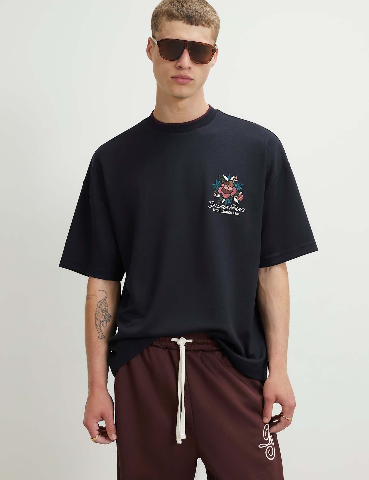 River Island Oversized Crew Neck T-Shirt Navy Mix