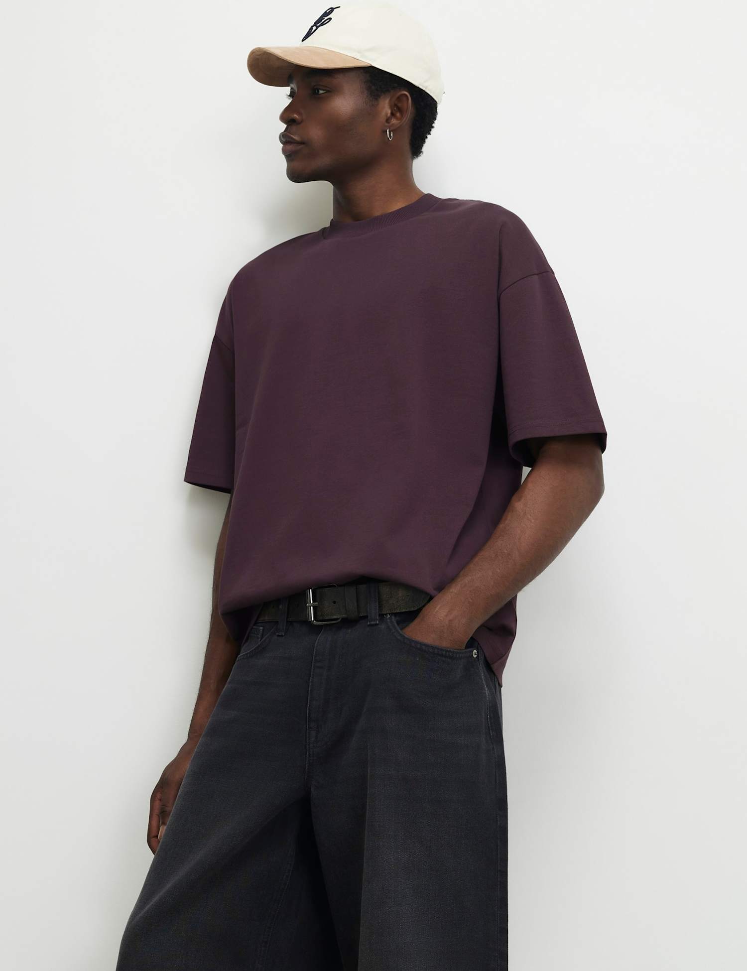 River Island Oversized Pure Cotton Heavy Weight T-Shirt Burgundy