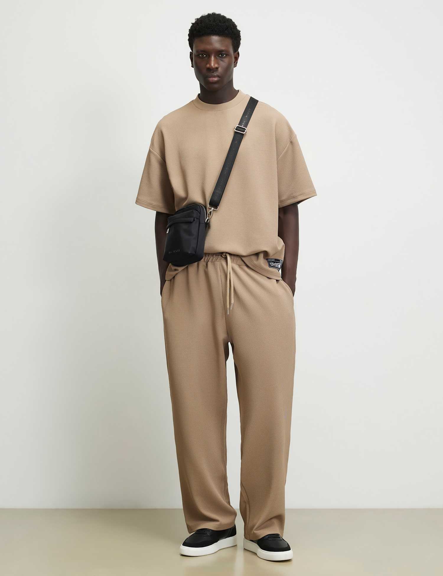 River Island Oversized Waffle Crew Neck T-Shirt Stone