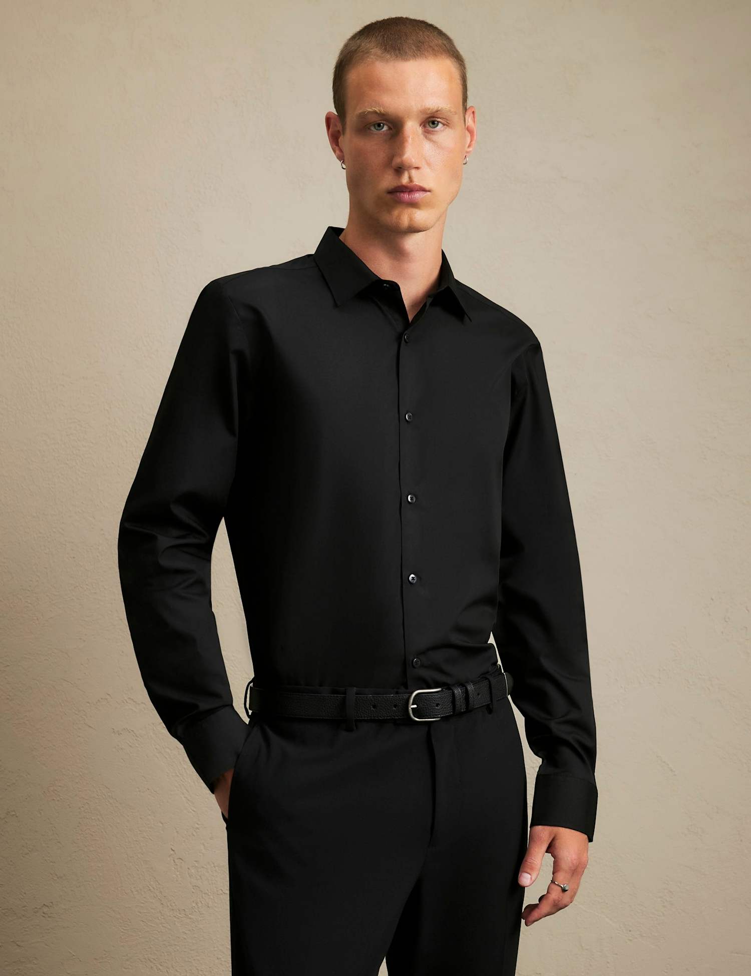 River Island Slim Fit Cotton Blend Shirt Black