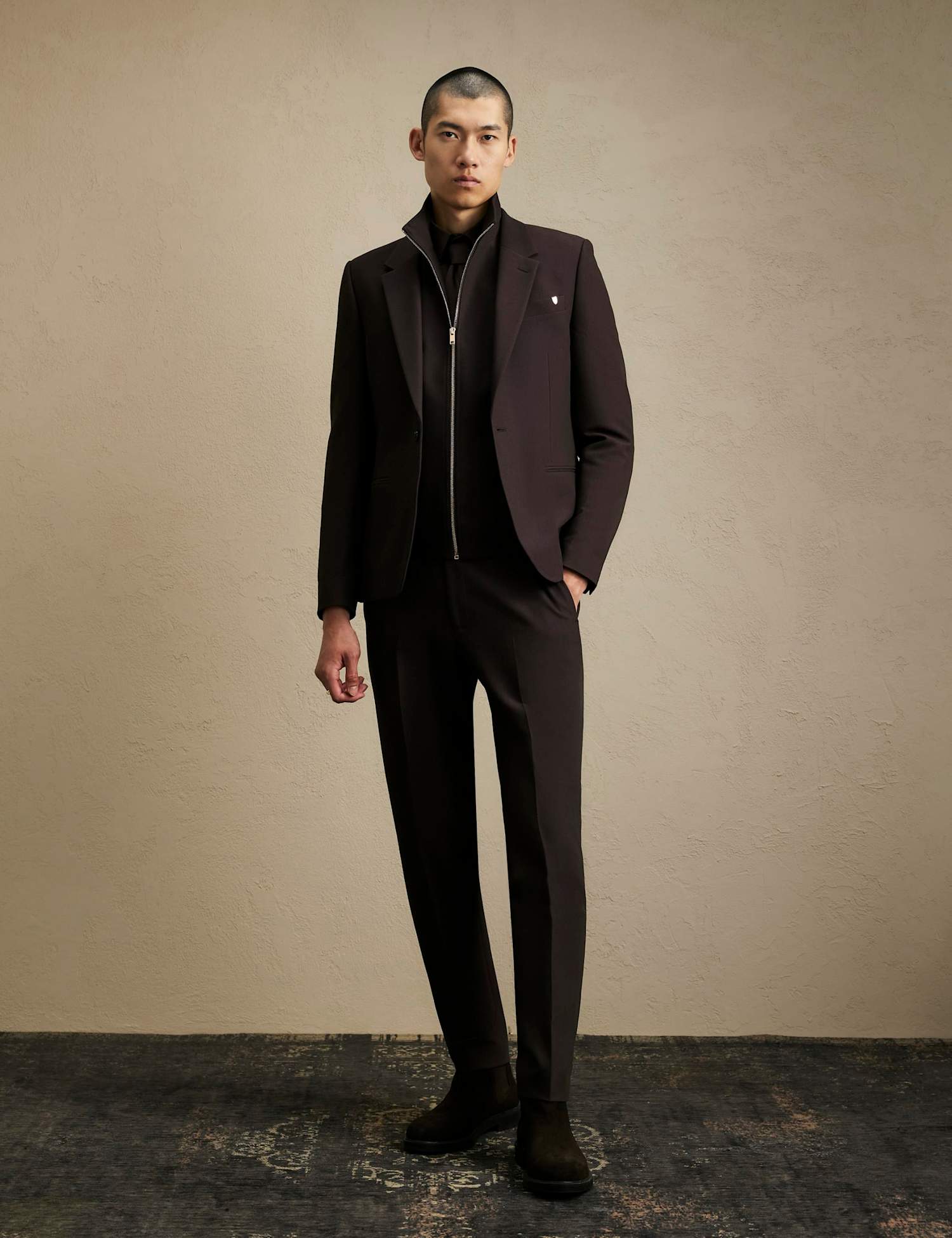 River Island Skinny Fit Flat Front Suit Trousers Brown
