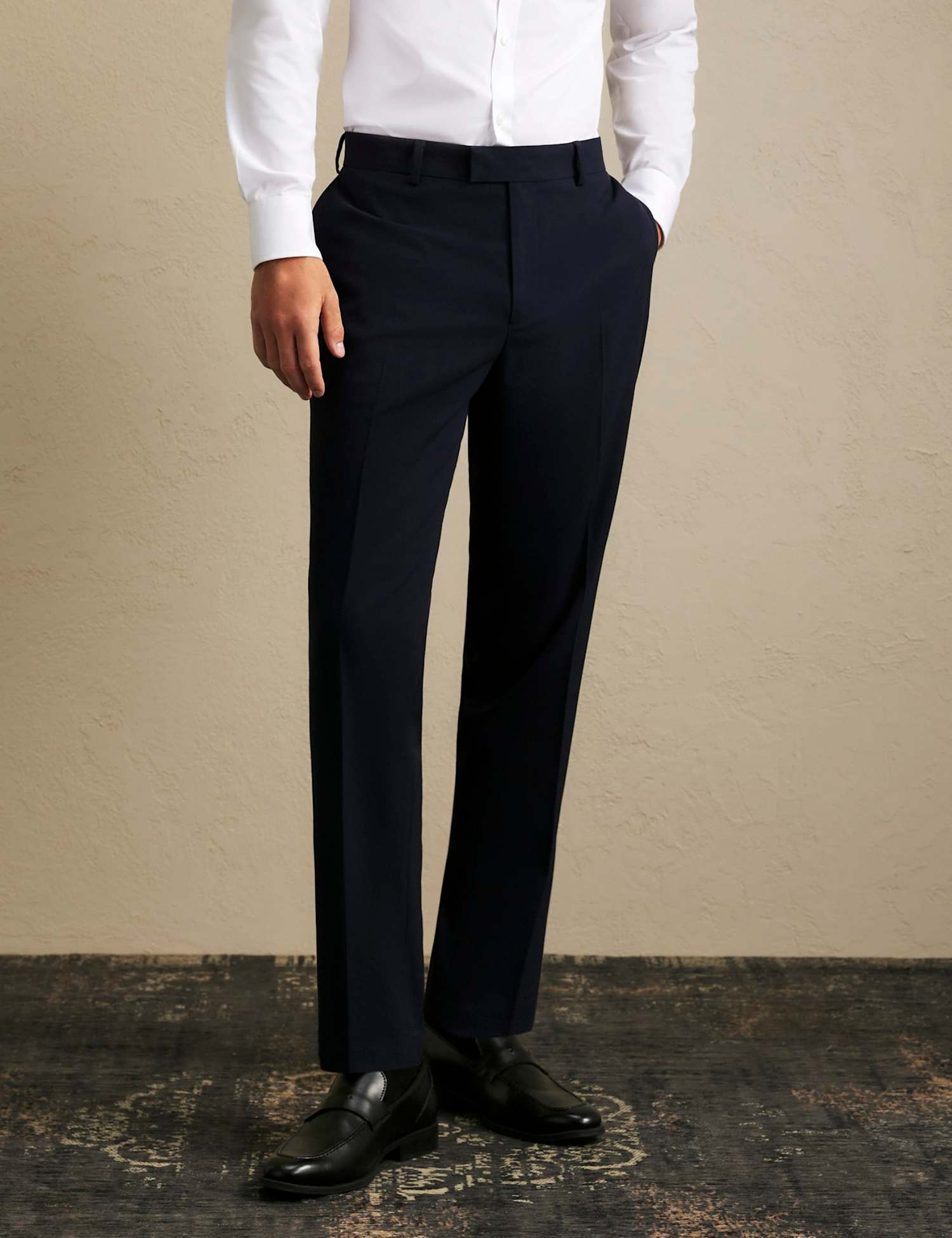 River Island Slim Fit Tailored Flat Front Suit Trousers Navy