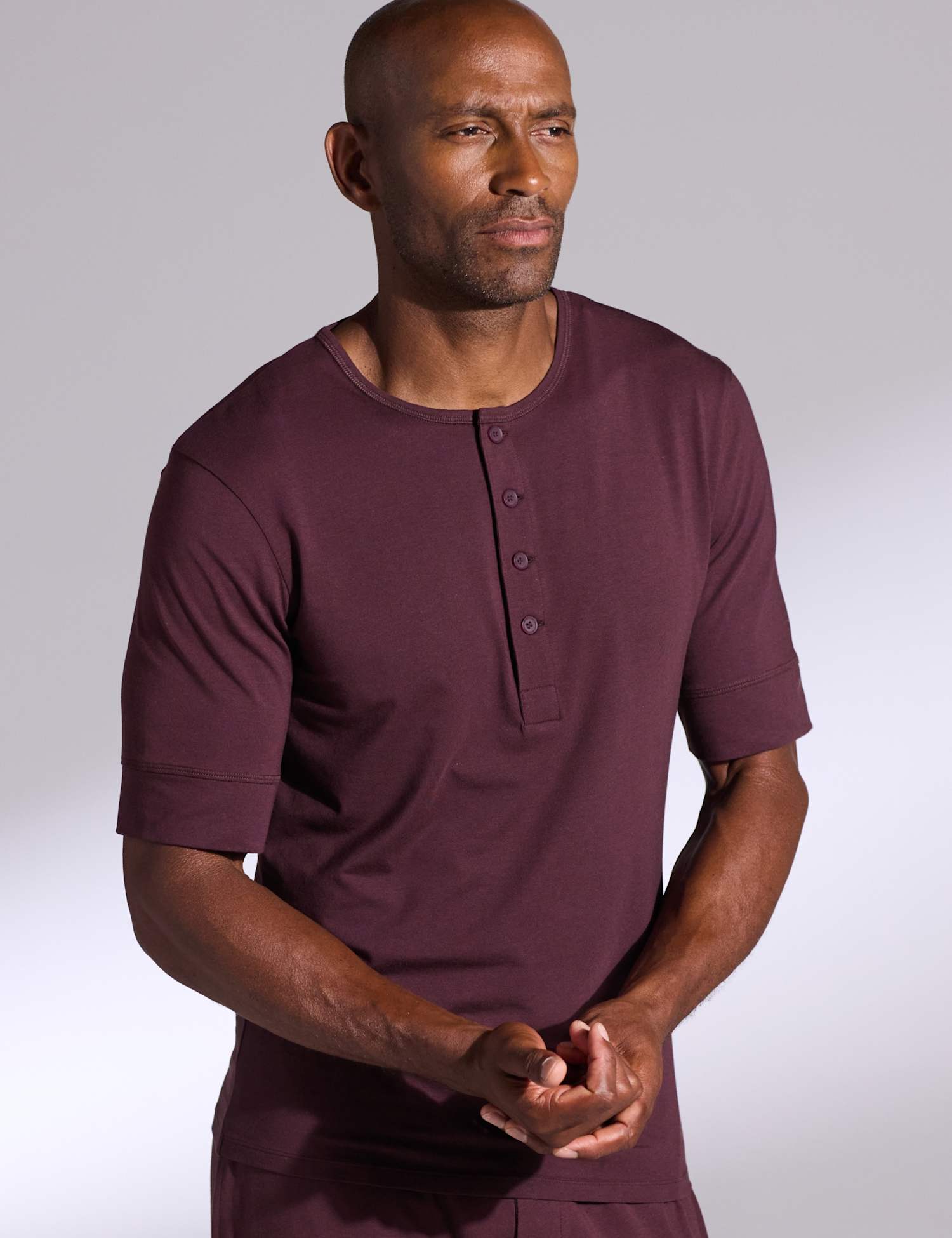 David Gandy Wellwear Premium Cotton Modal Henley Pyjama Tee Plum