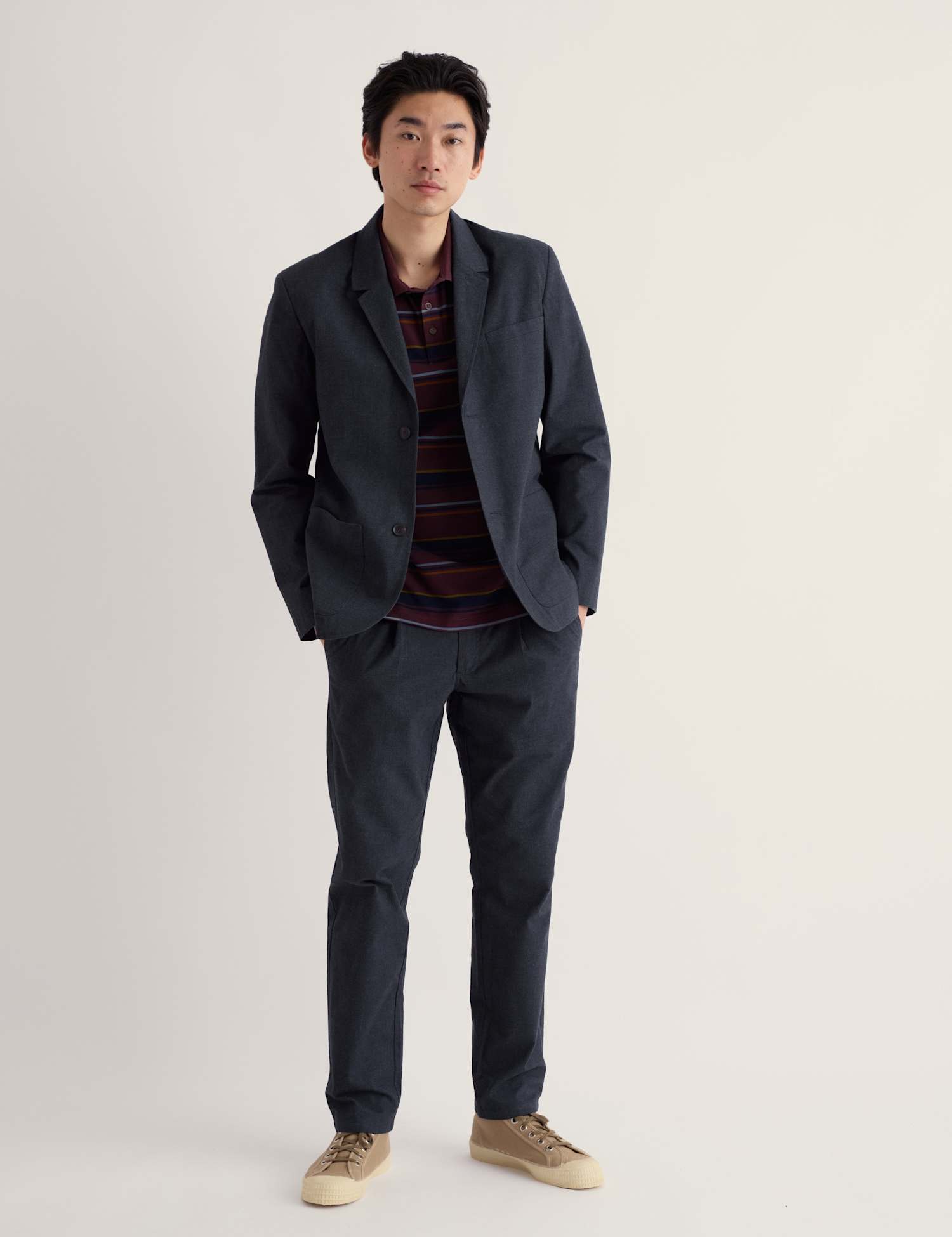Seasalt Cornwall Treloyan Cotton Blend Micro Check Blazer Navy Mix