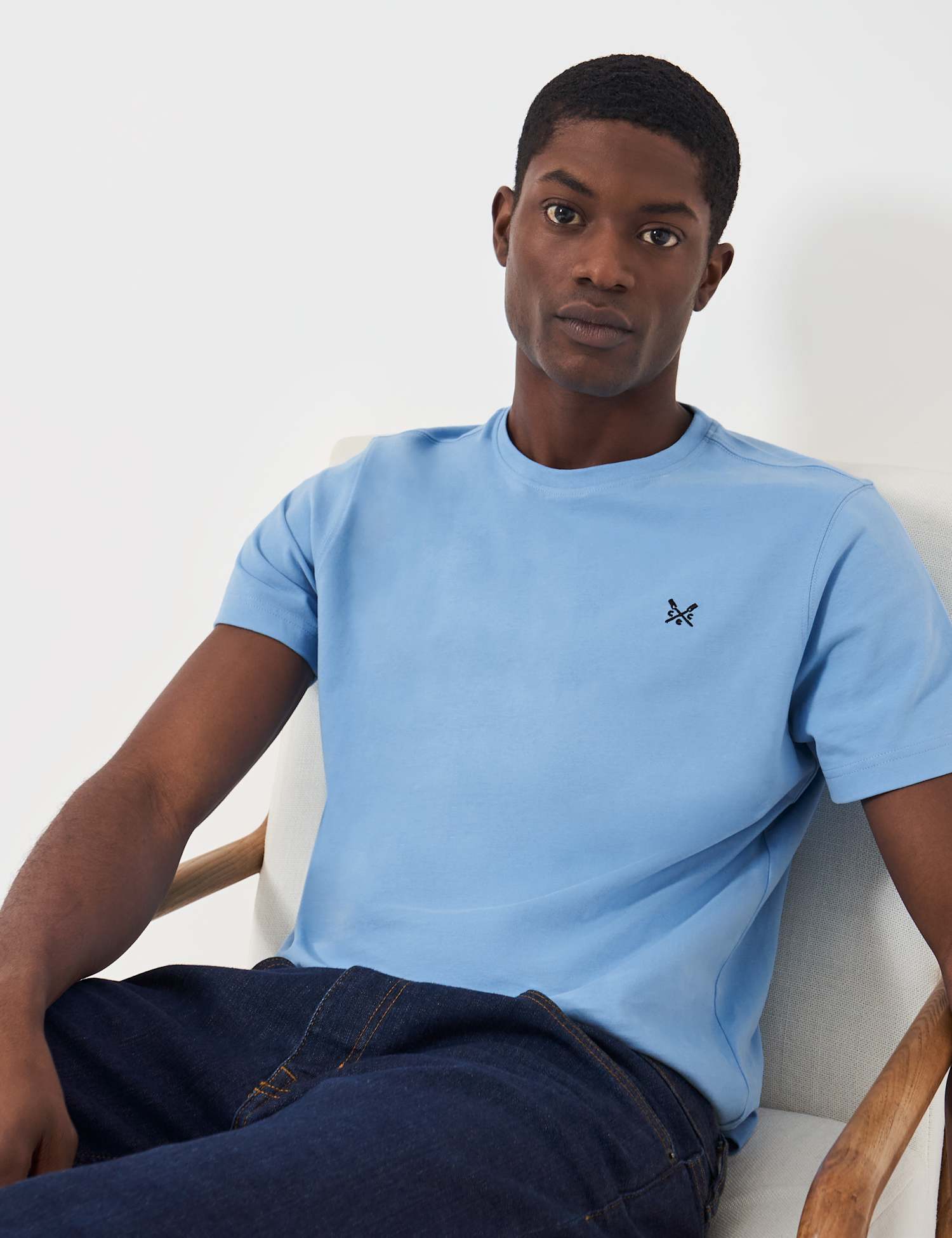Crew Clothing Pure Cotton Crew Neck T-Shirt Light Blue
