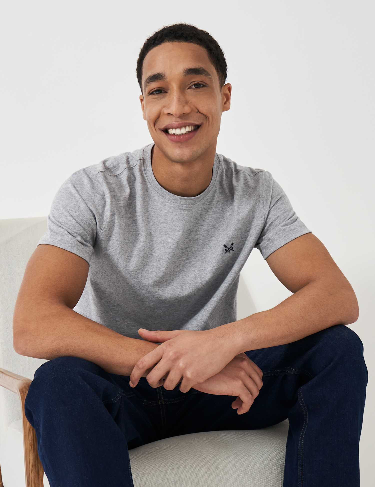 Crew Clothing Pure Cotton Crew Neck T-Shirt Grey Marl