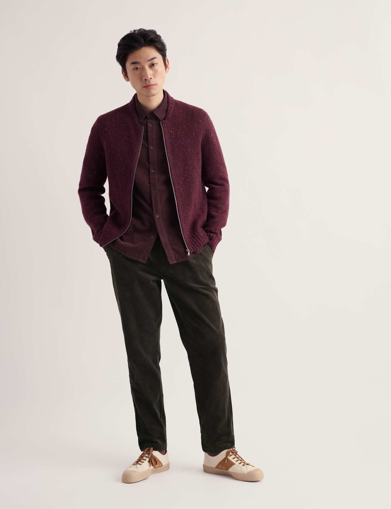 Seasalt Cornwall Merino Wool Rich Shawl Neck Zip Up Cardigan Burgundy
