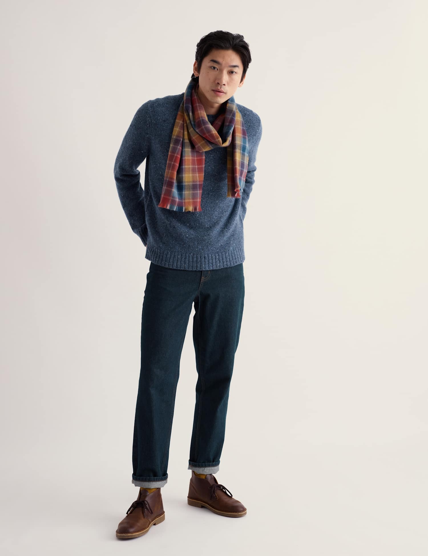 Seasalt Cornwall Merino Wool Rich Flecked Crew Neck Jumper Blue