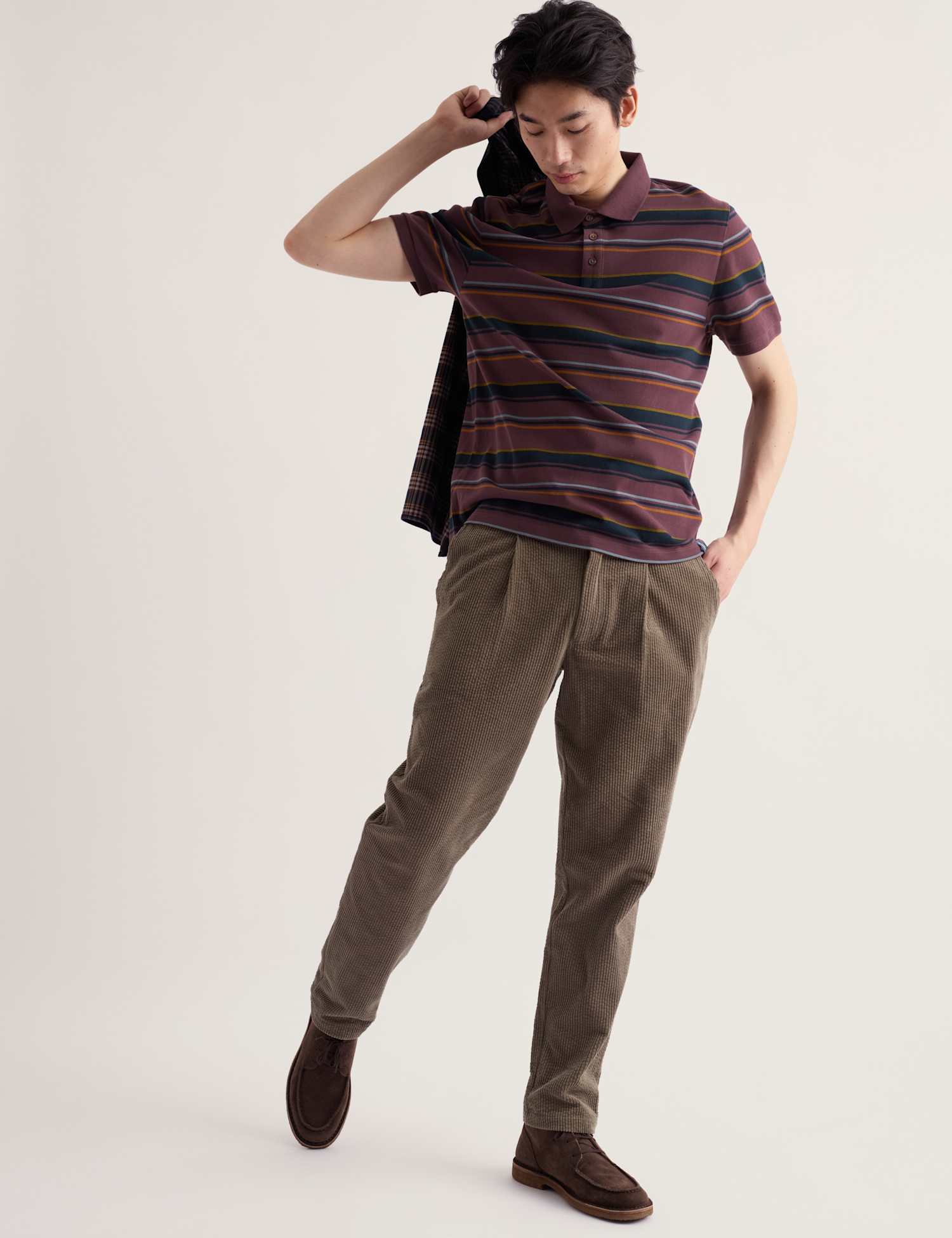 Seasalt Cornwall Pure Cotton Striped Polo Shirt Burgundy Mix