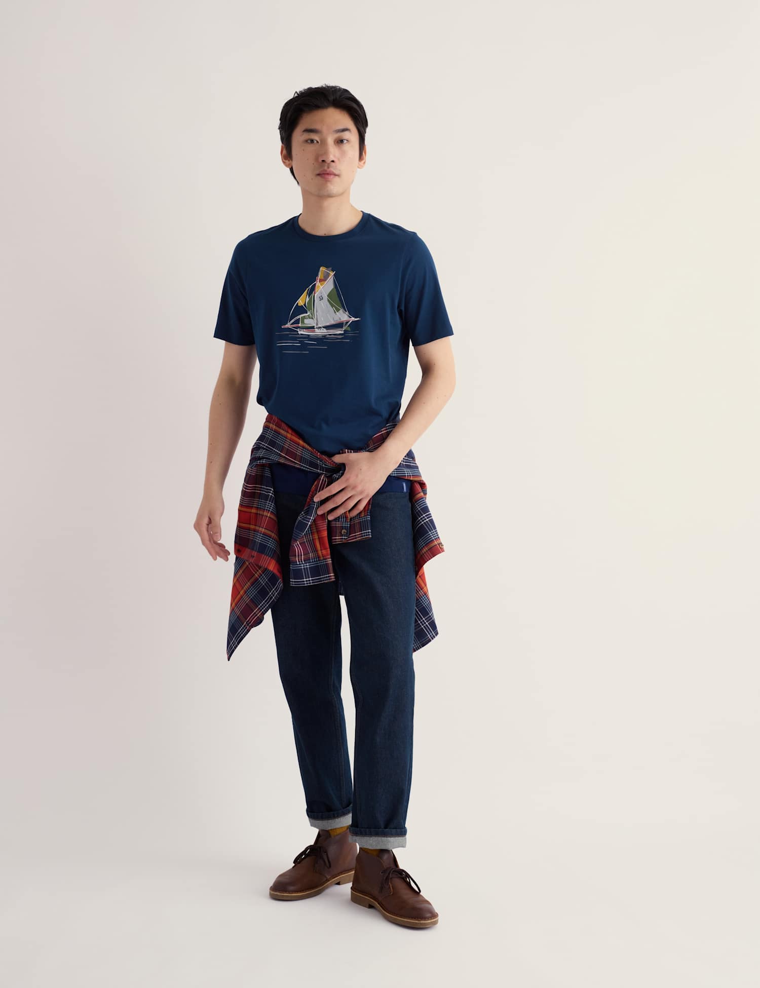 Seasalt Cornwall Pure Cotton Yacht Graphic T-Shirt Navy Mix