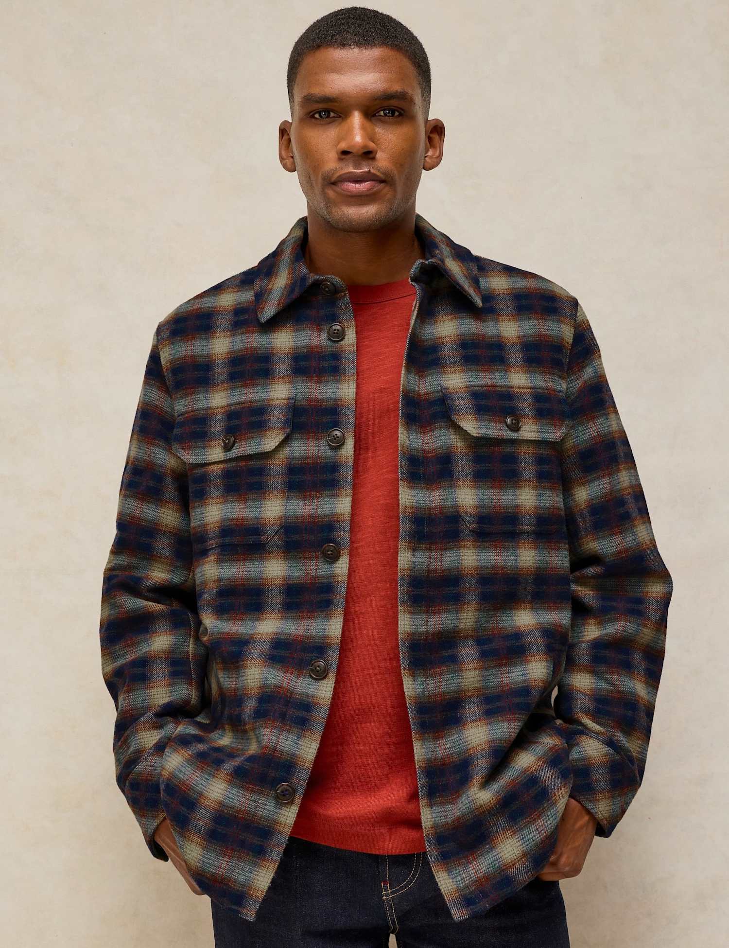 White Stuff Check Jacket with Wool Navy Mix
