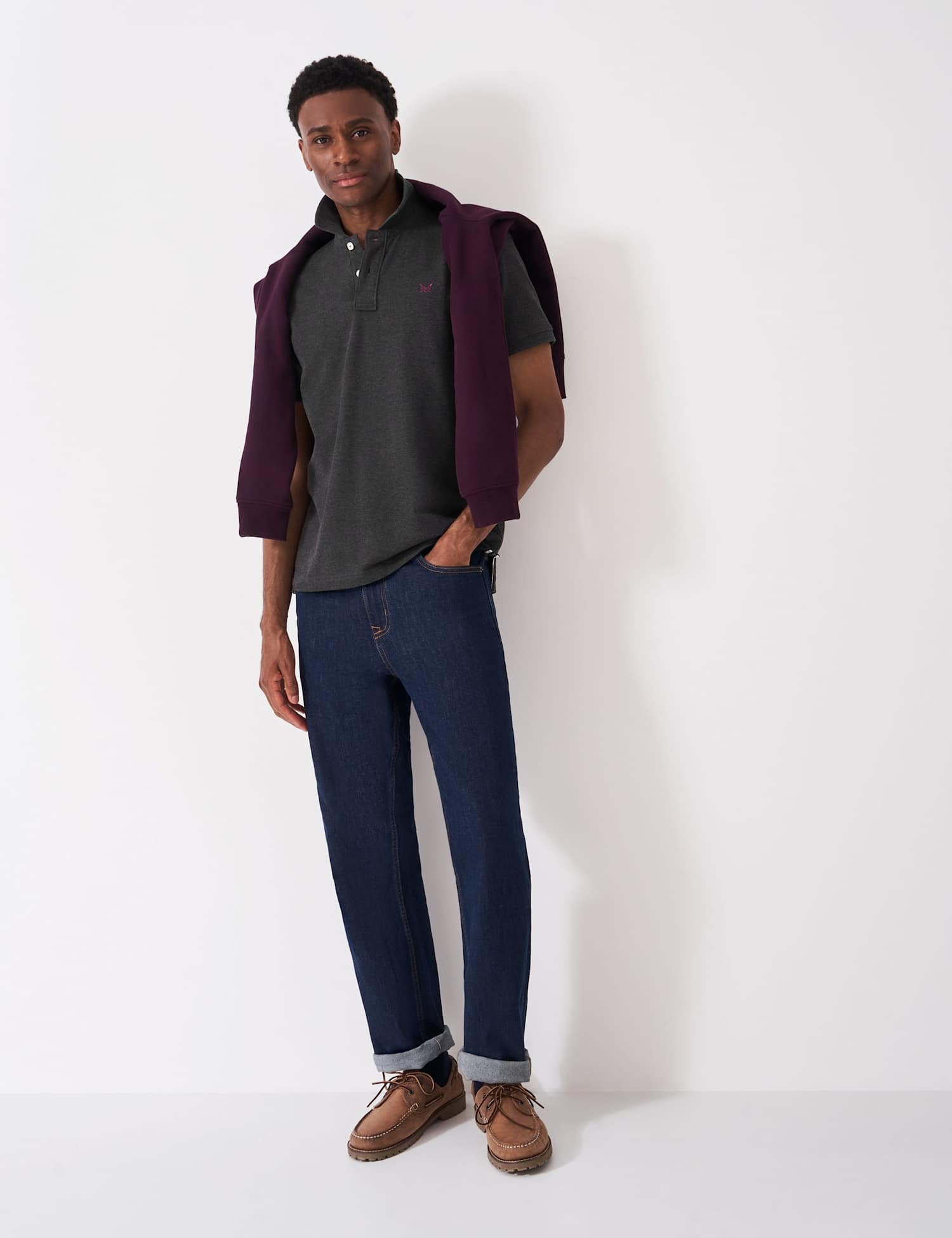 Crew Clothing Pure Cotton Pique Polo Shirt Charcoal