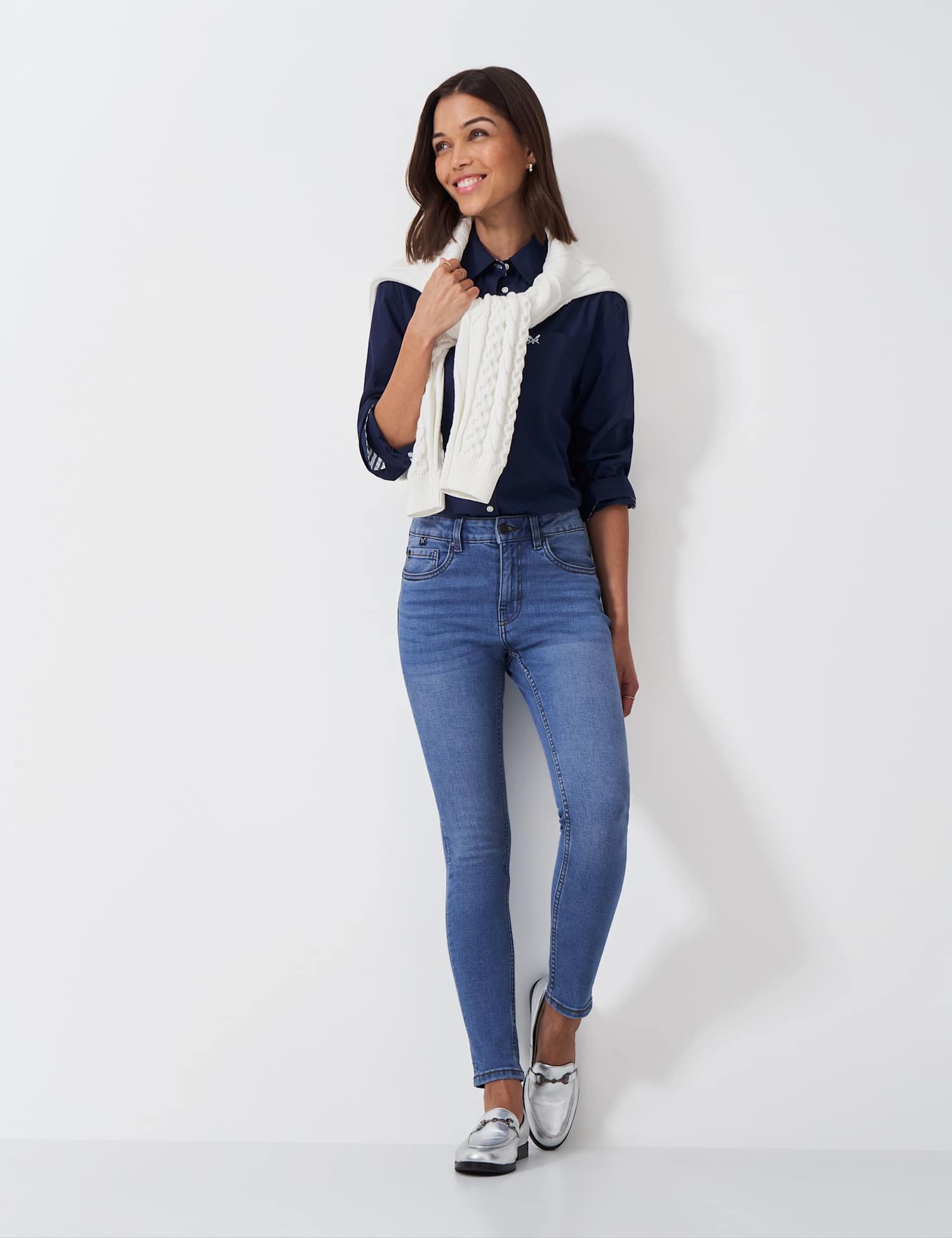 Crew Clothing High Waisted Skinny Jeans Light Blue