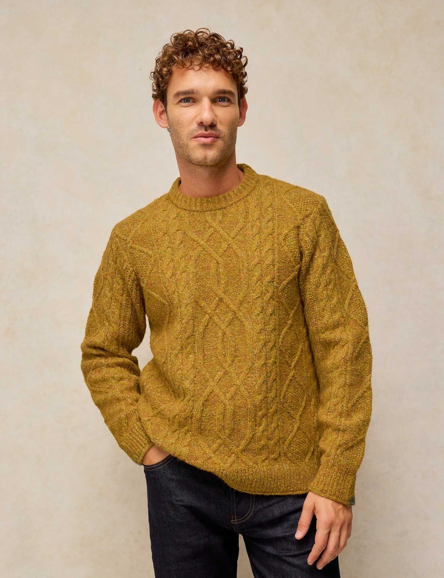 White Stuff Textured Cable Crew Neck Jumper Yellow