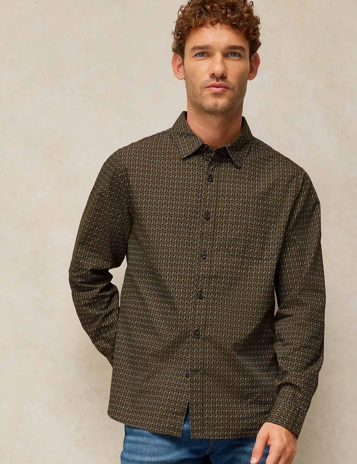 White Stuff Cotton Printed Oxford Shirt Black
