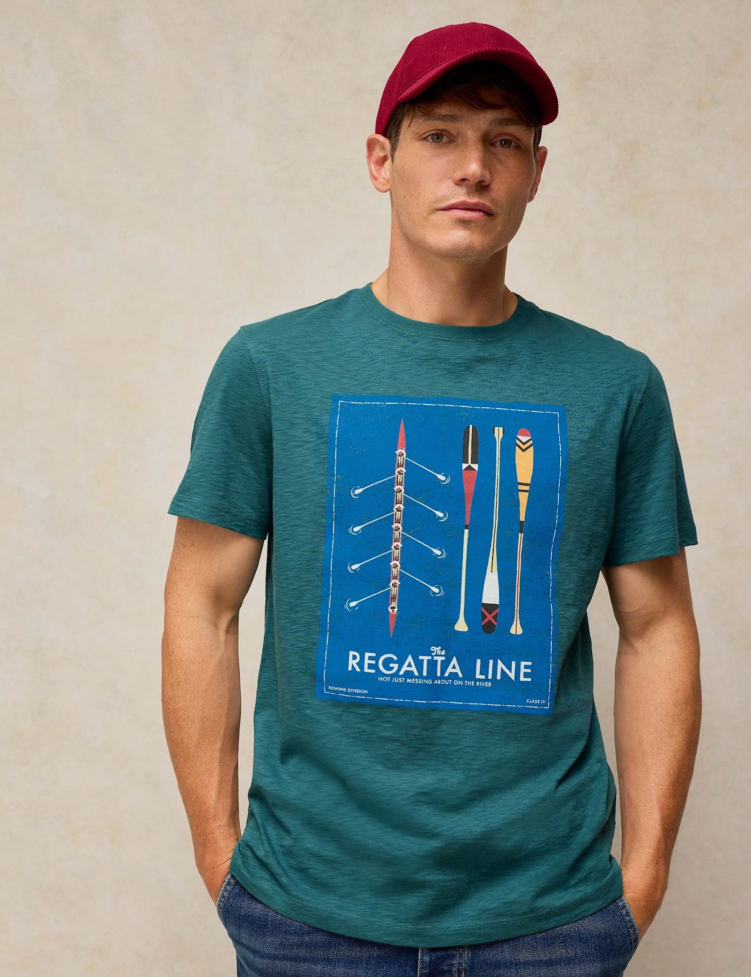 White Stuff Cotton Graphic Crew Neck Short Sleeve T-Shirt Teal