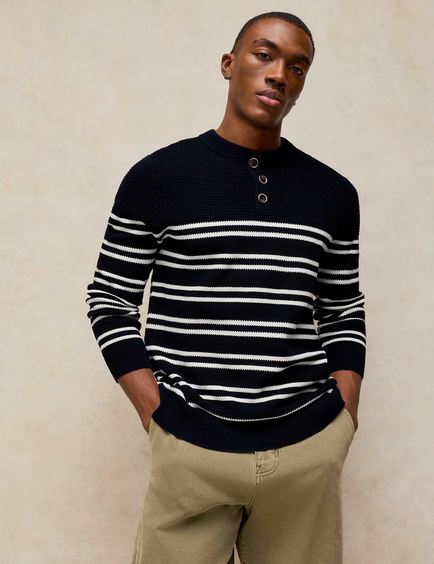 White Stuff Striped Henley Jumper Navy Mix