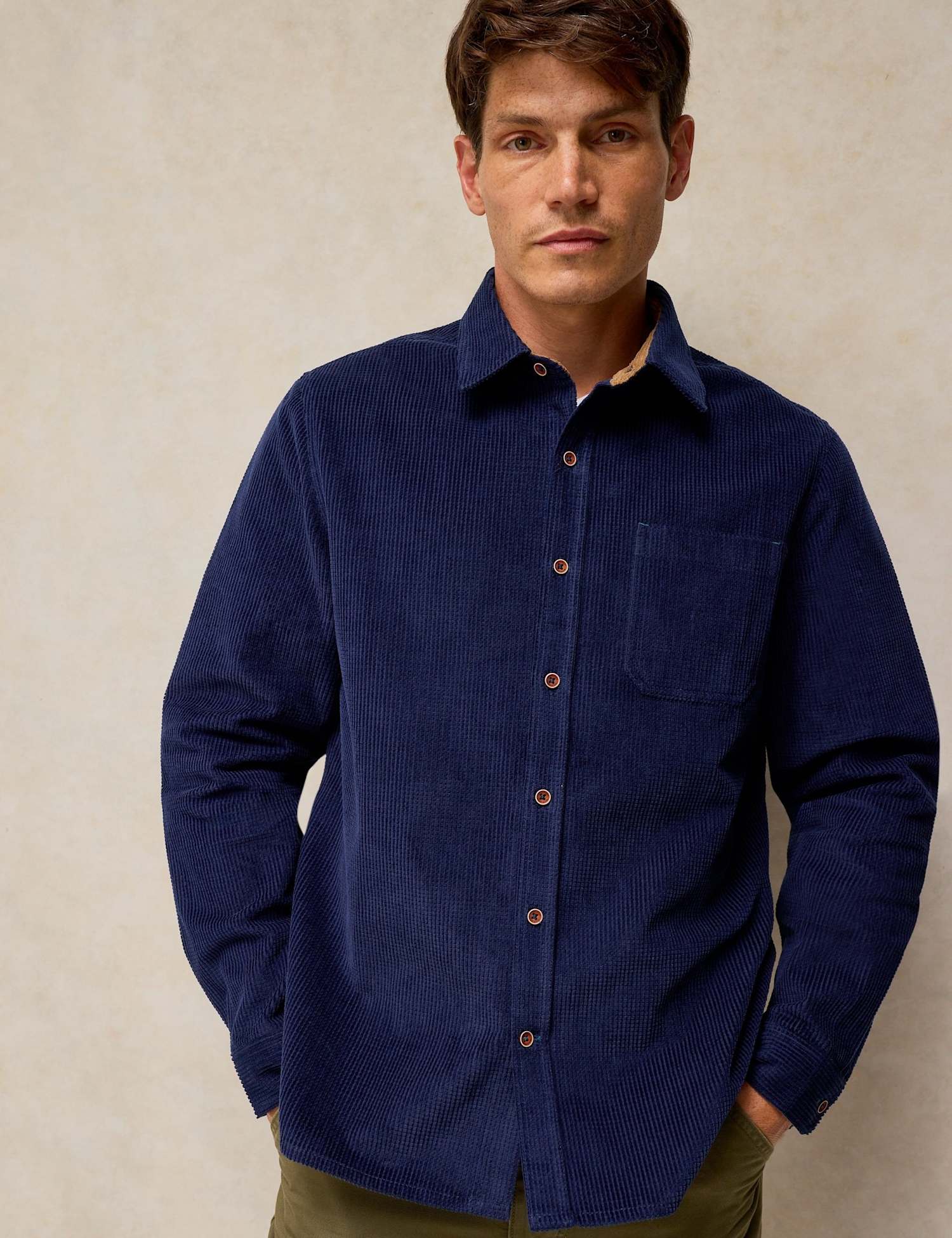 White Stuff Griffin Pure Cotton Corduroy Shirt Dark Navy