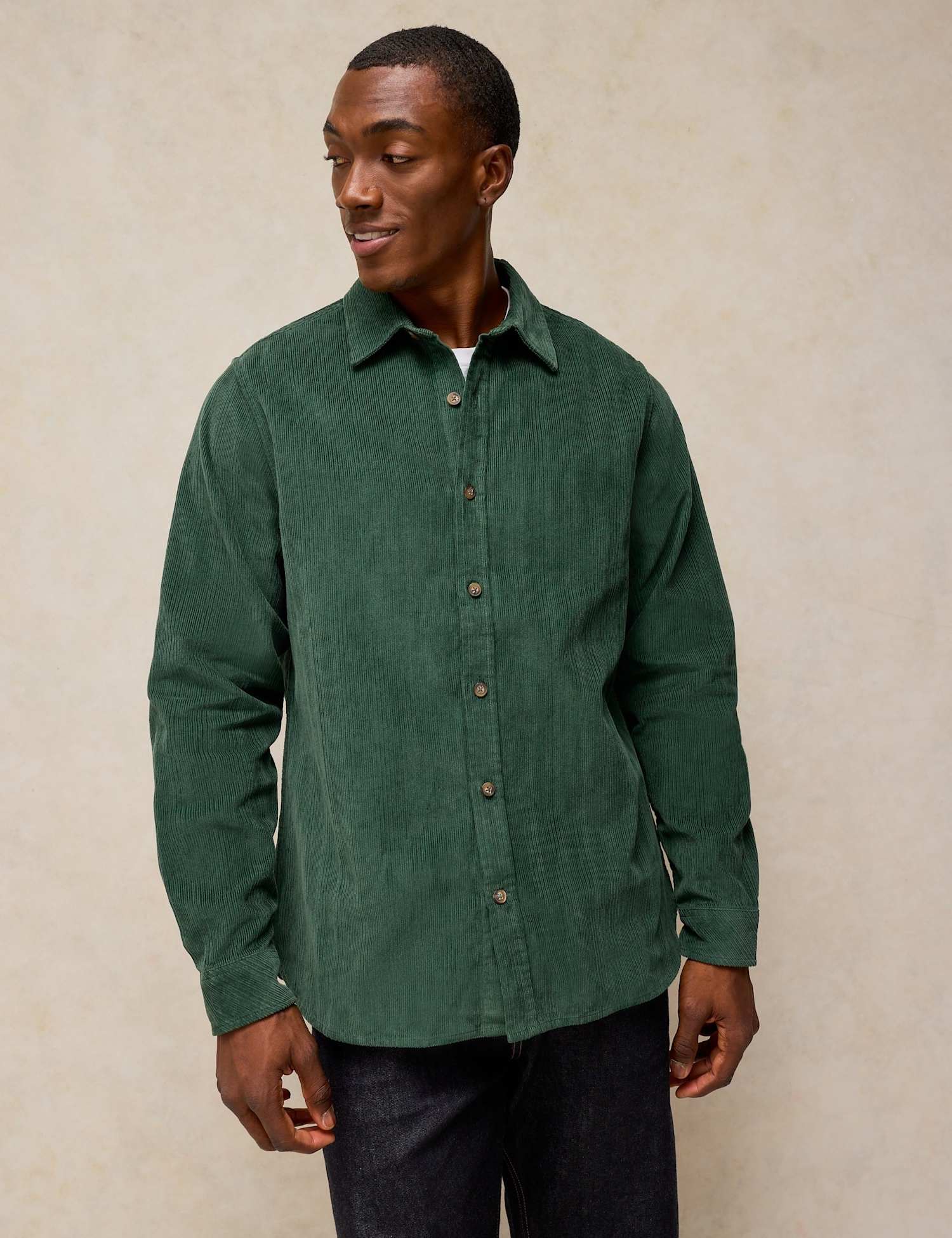 White Stuff Griffin Pure Cotton Corduroy Shirt Dark Green