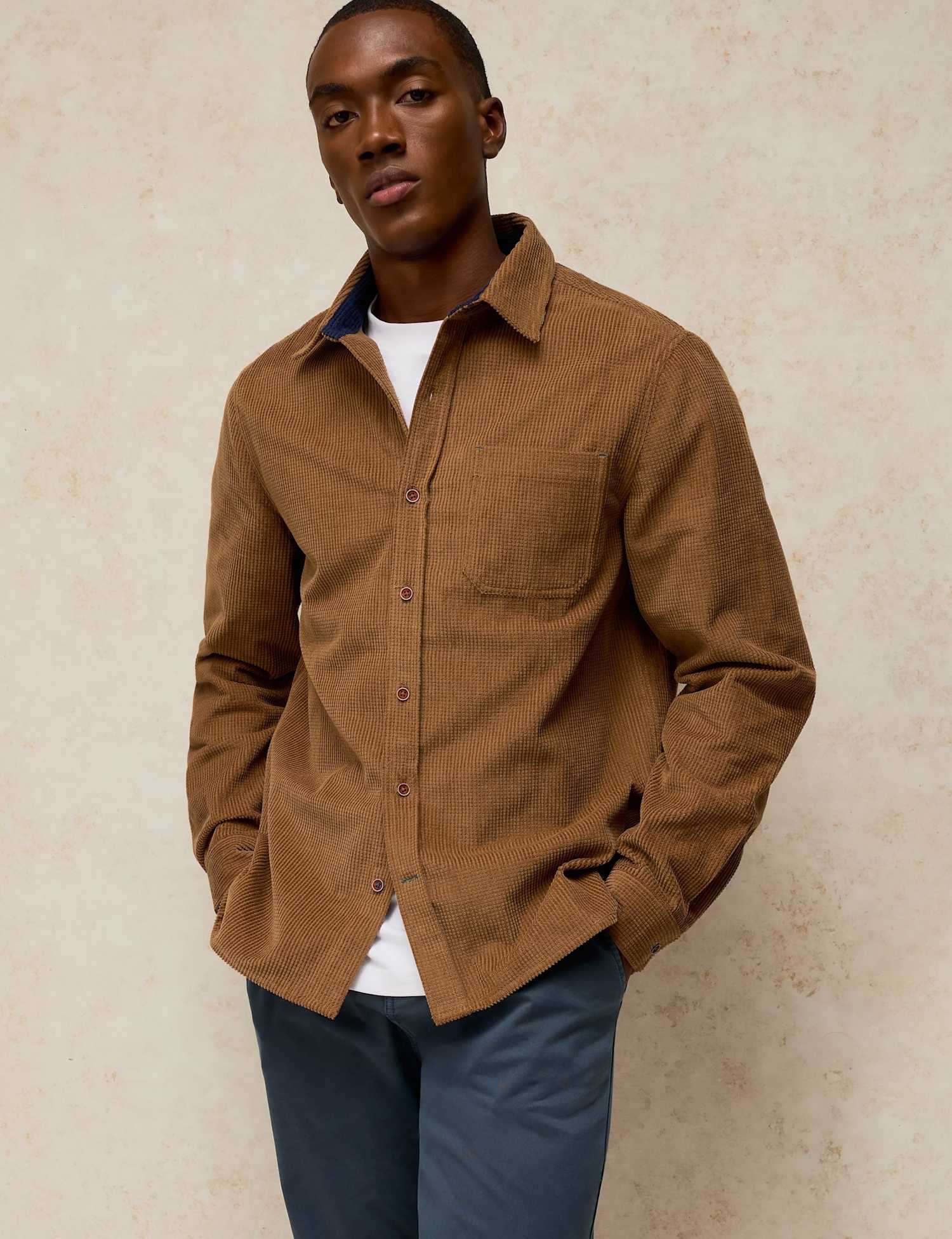 White Stuff Griffin Pure Cotton Corduroy Shirt Natural