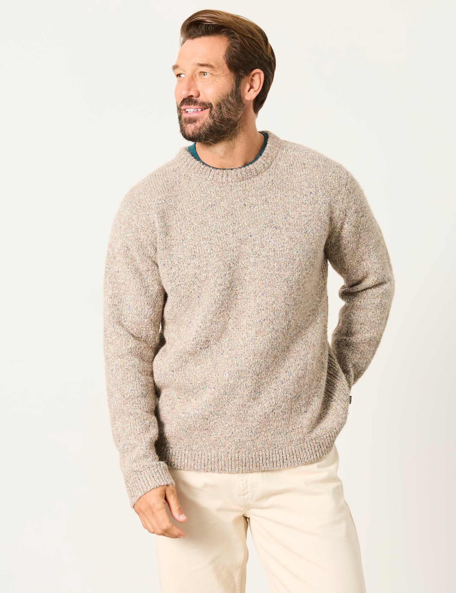 FatFace Cotton Rich Crew Neck Jumper Natural