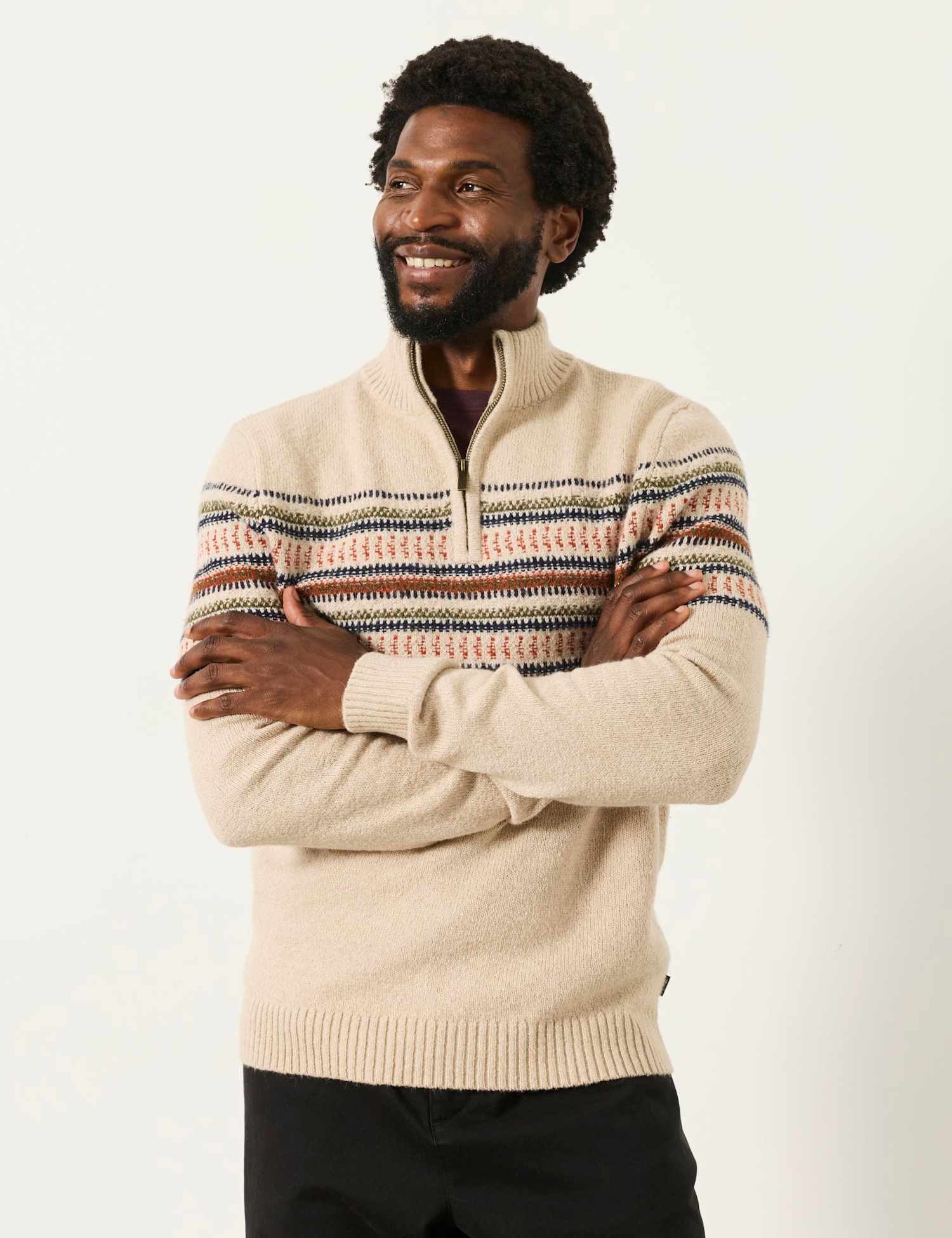FatFace Cotton Rich Half Zip Jumper Natural Mix