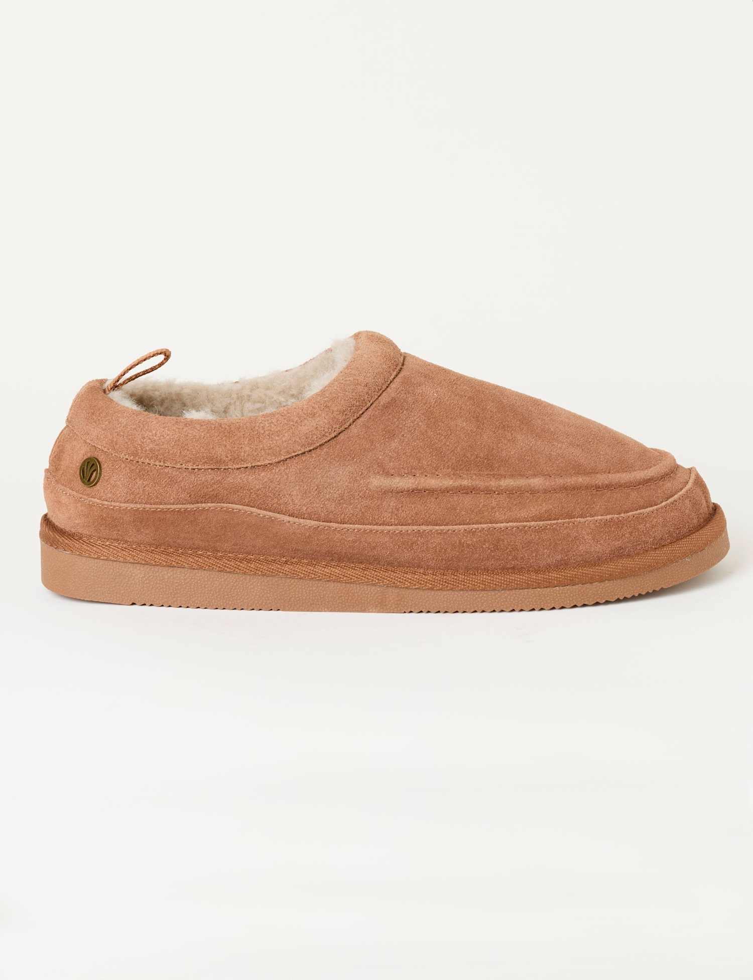 FatFace Suede Fleece Lined Mule Slippers Tan