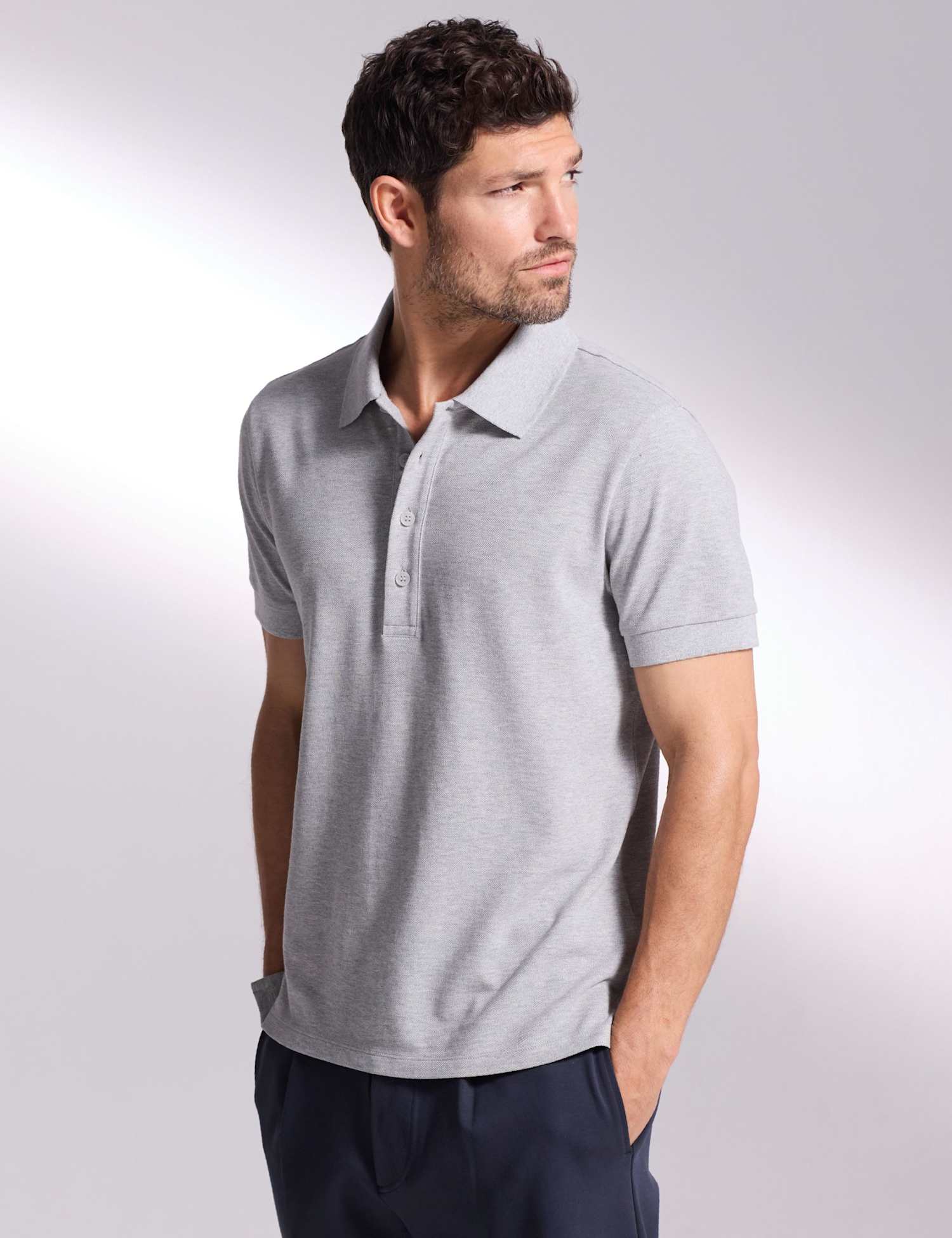 David Gandy Wellwear Pure Cotton Textured Polo Shirt Grey Marl
