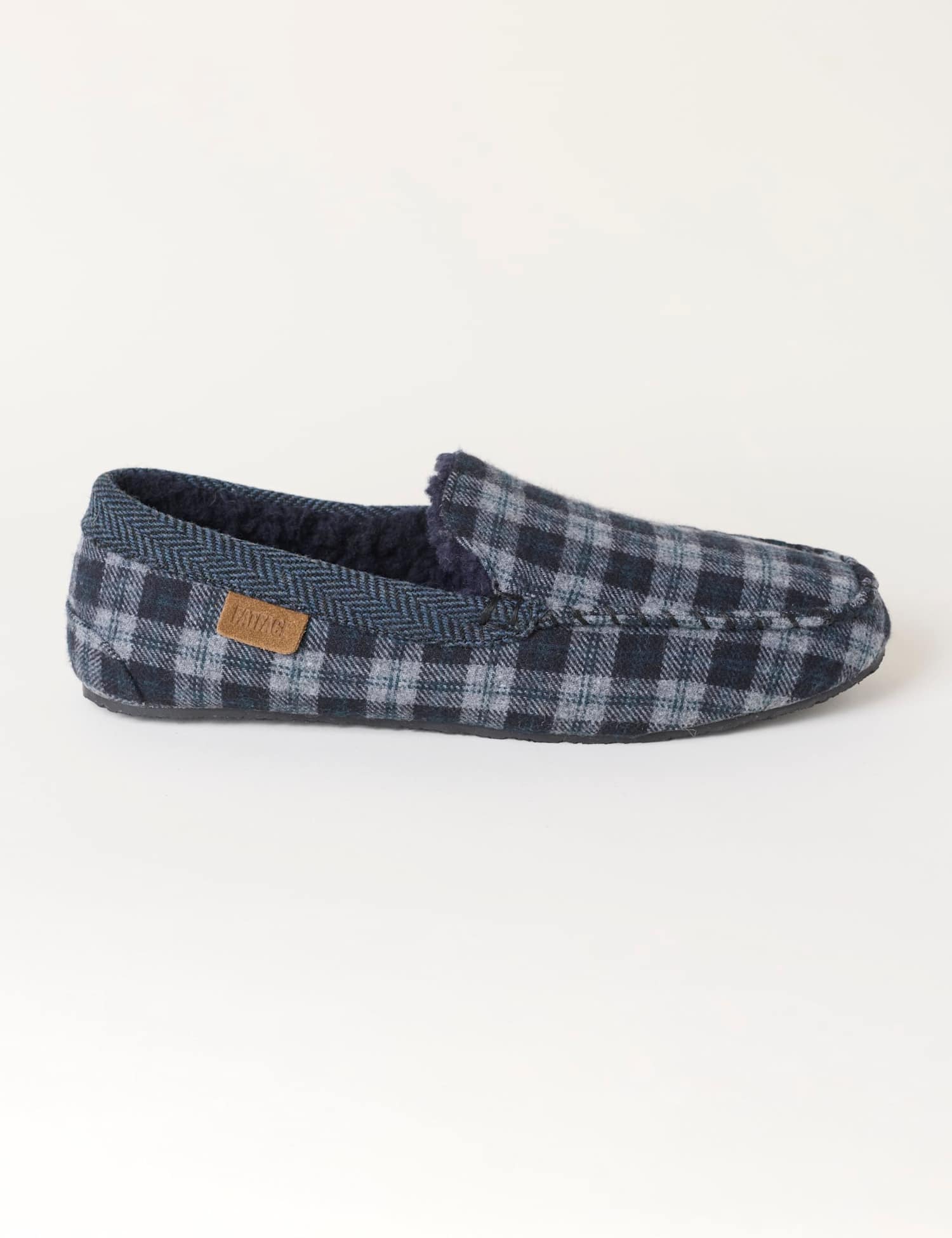 FatFace Checked Moccasin Slippers Grey Mix