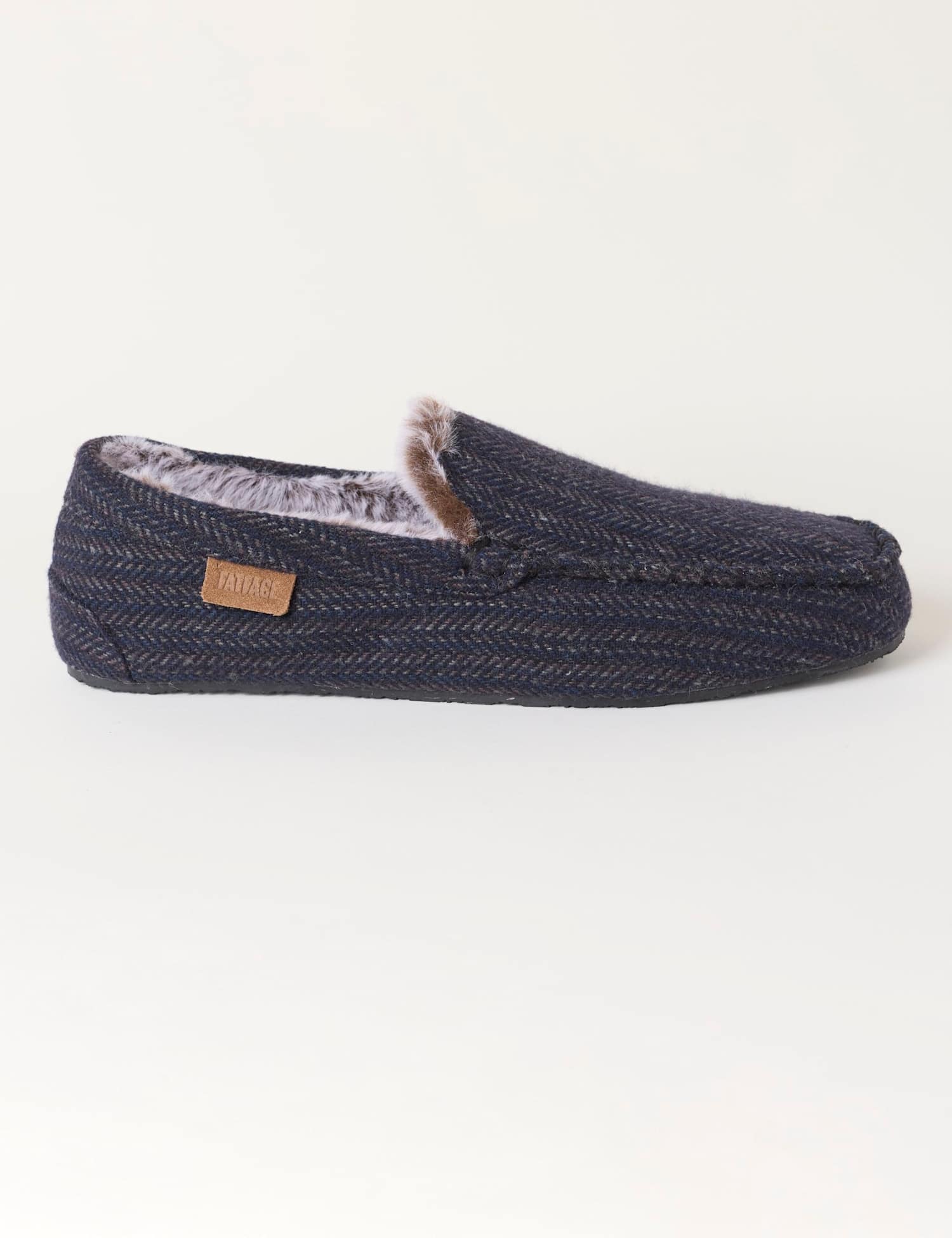 FatFace Herringbone Moccasin Slippers Navy Mix