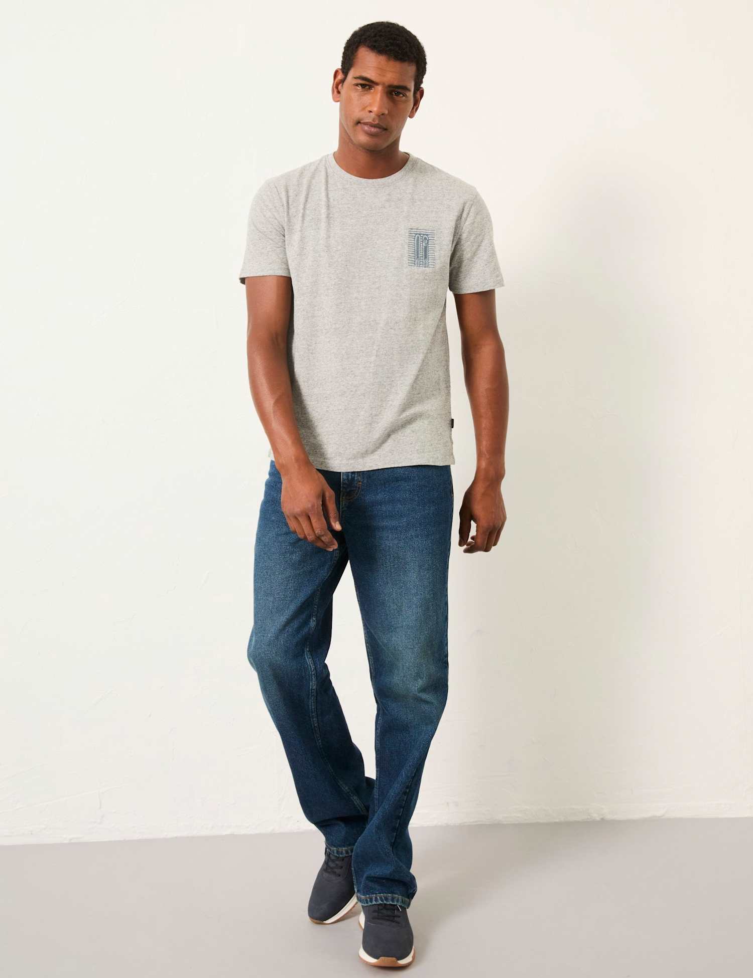 FatFace Pure Cotton Printed Crew Neck T-Shirt Light Grey Mix