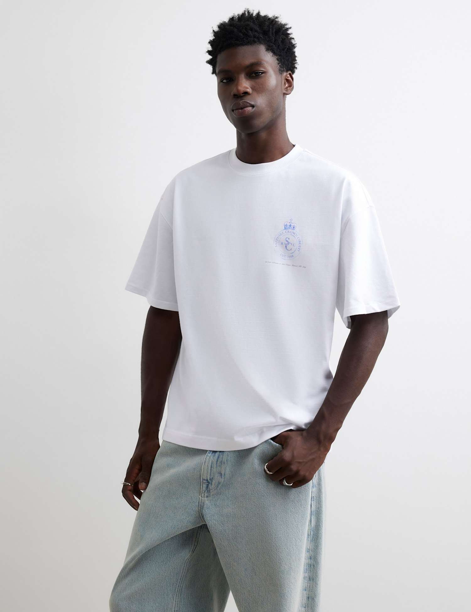 River Island Oversized Pure Cotton Print Short Sleeve T-Shirt White Mix