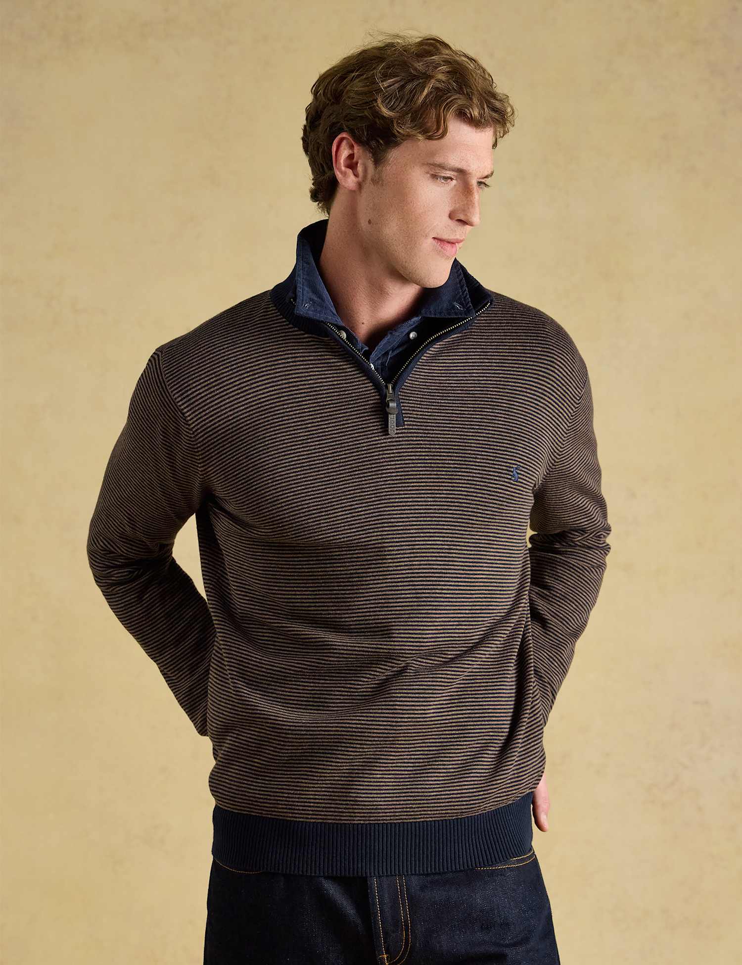 Joules Pure Cotton Striped Funnel Neck Half Zip Jumper Blue Mix