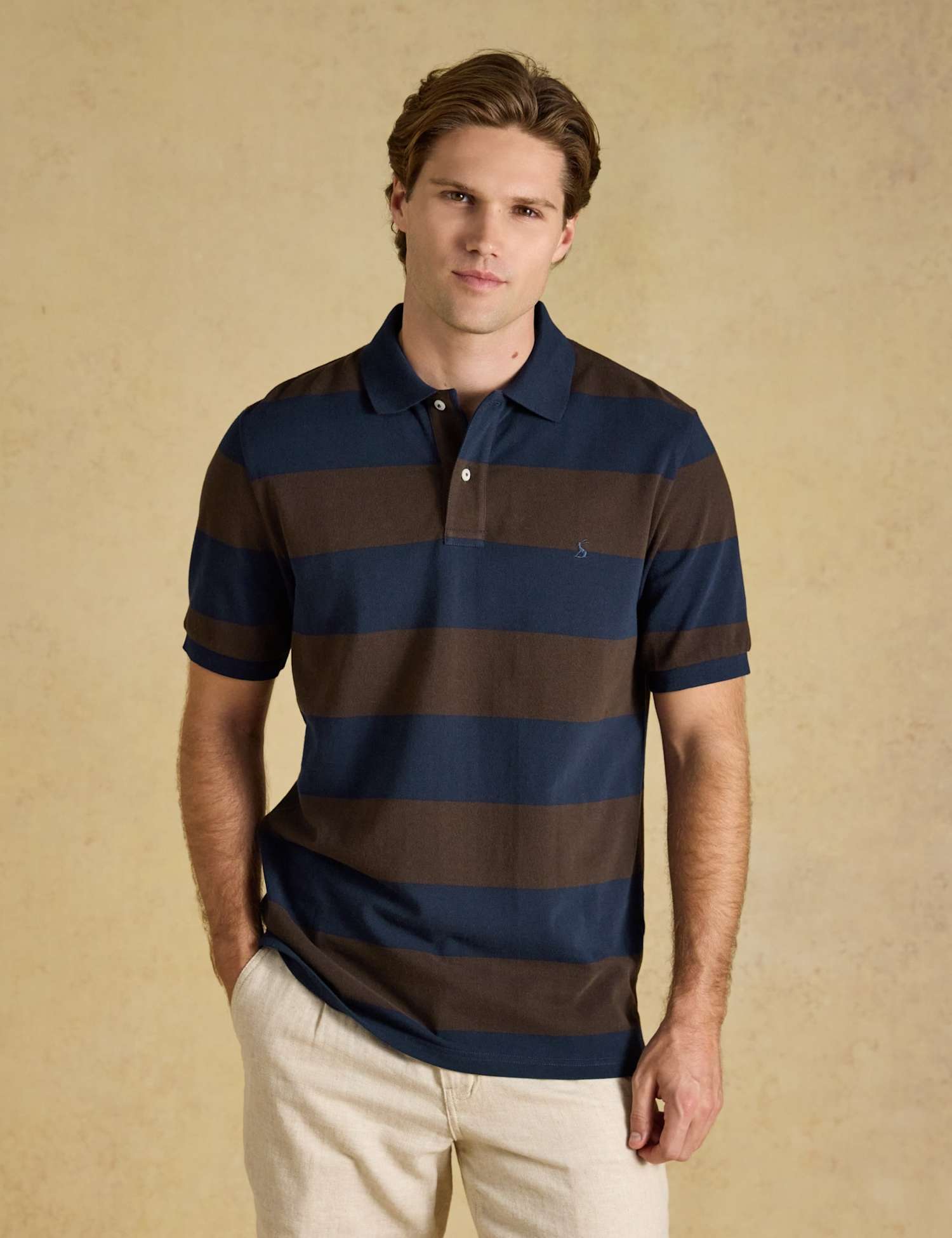 Joules Pure Cotton Striped Pique Short Sleeve Polo Shirt Brown Mix