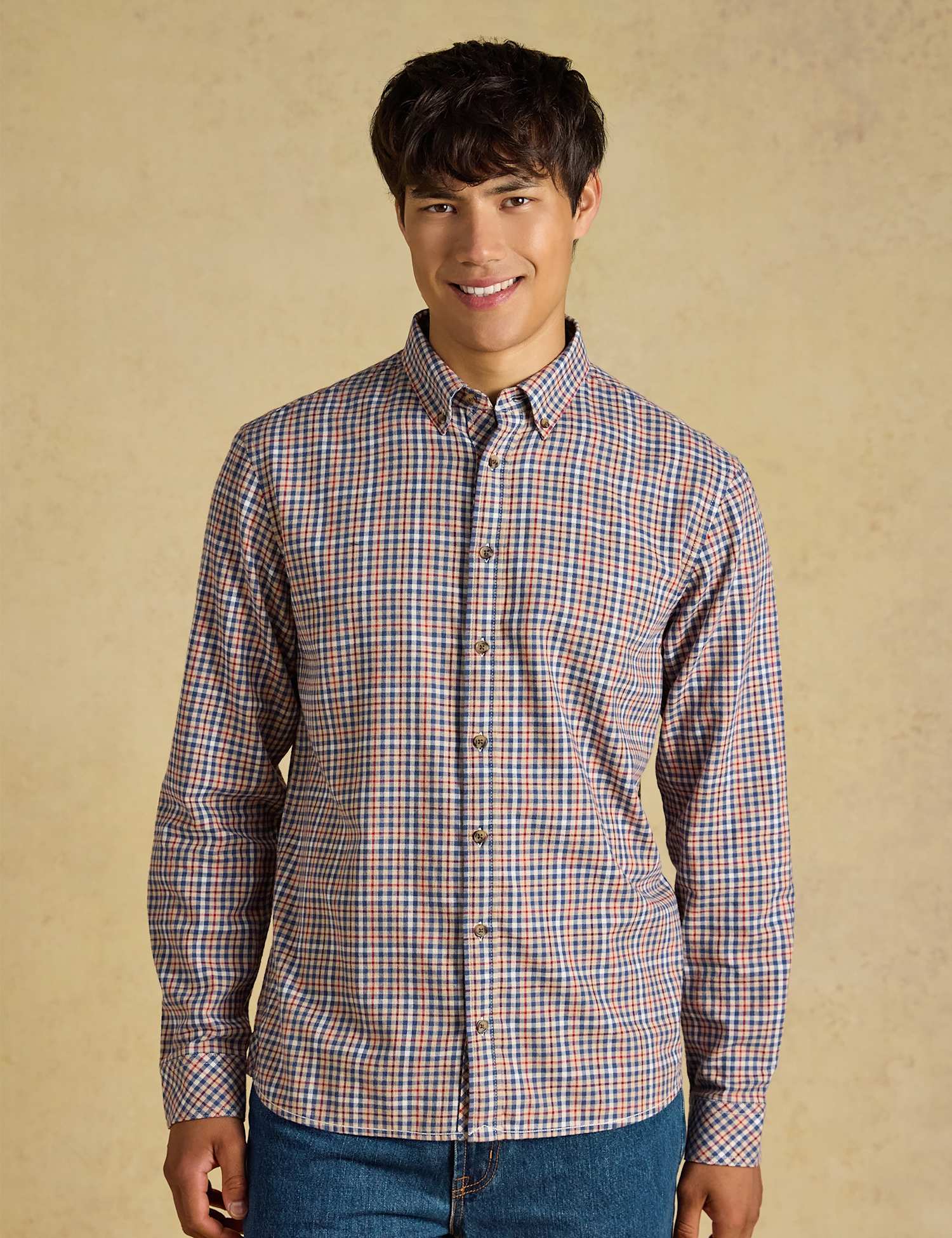 Joules Regular Fit Pure Cotton Checked Flannel Shirt Oatmeal Mix