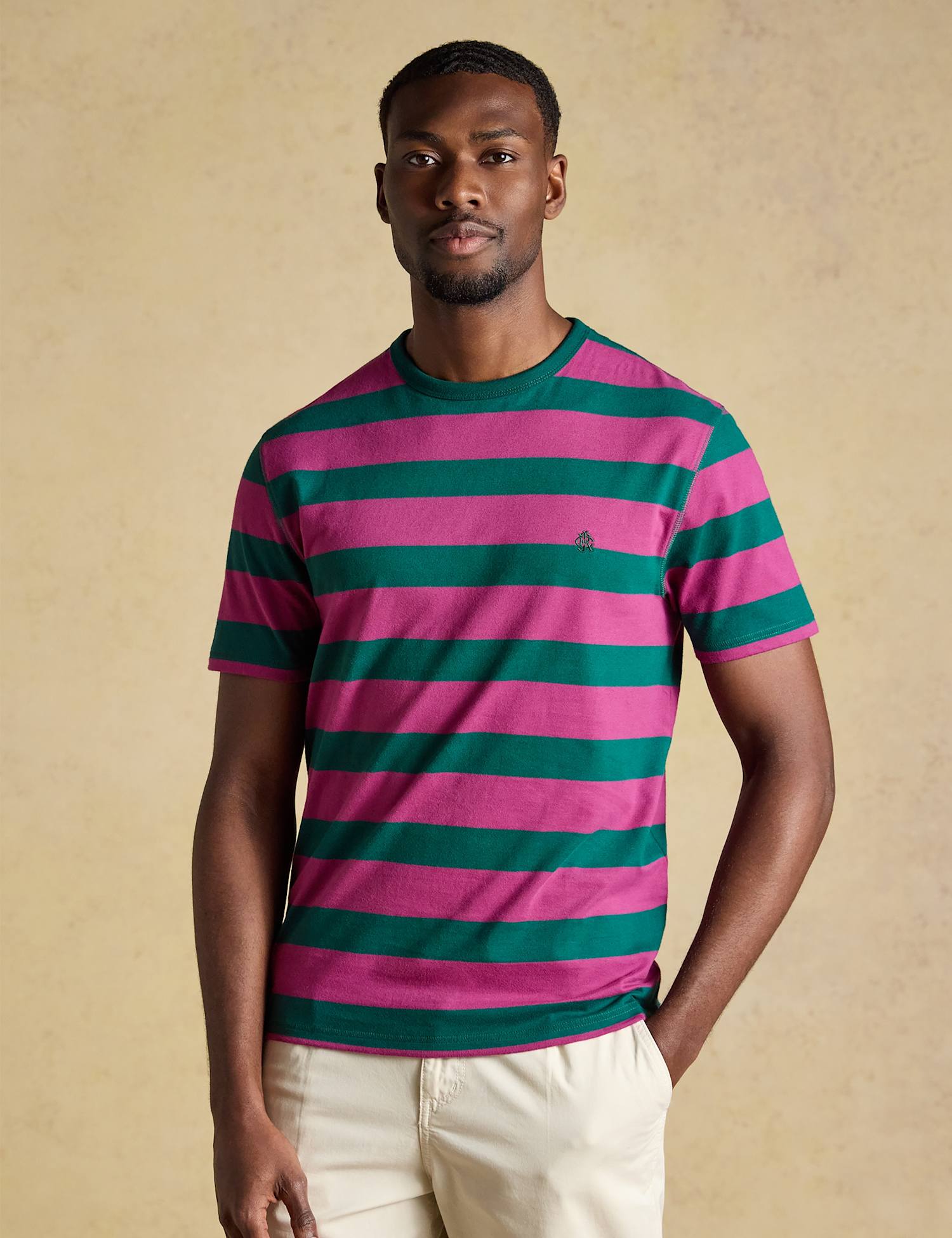 Joules Pure Cotton Striped Crew Neck T-Shirt Pink Mix