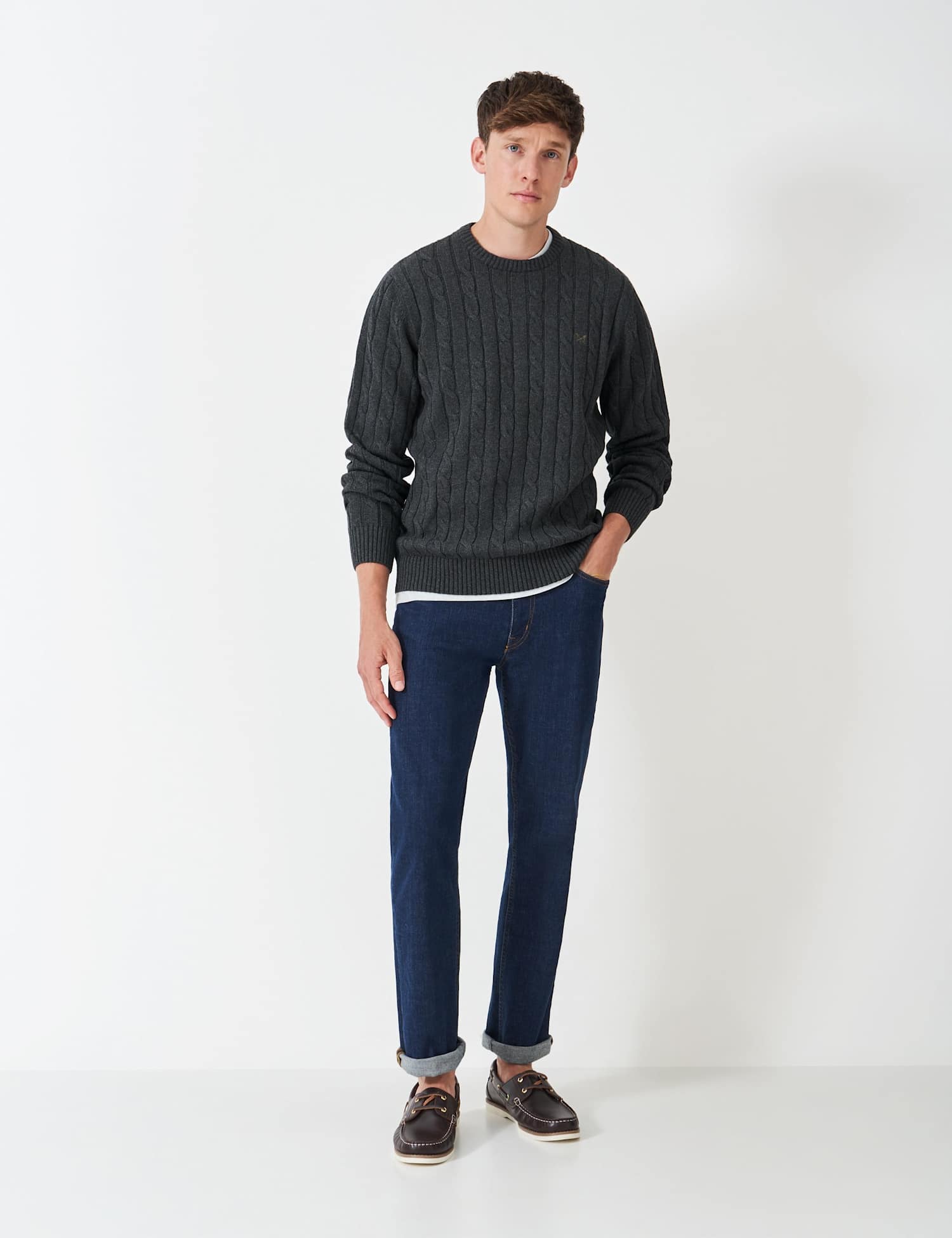 Crew Clothing Cotton Cable Crew Neck Jumper Charcoal