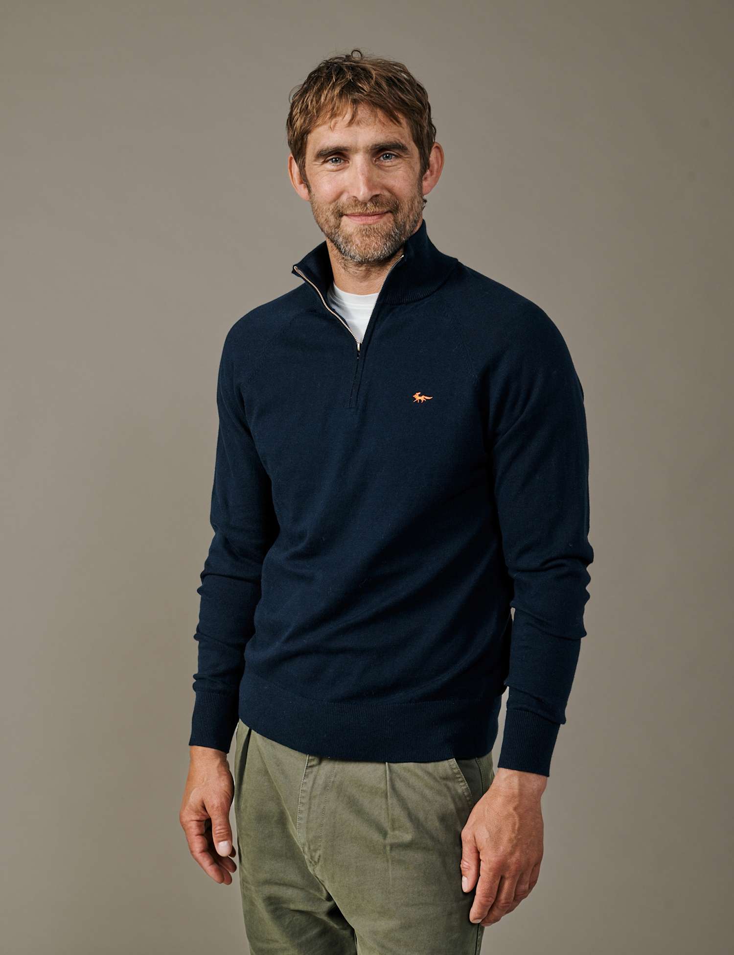 Aubin Pure Cotton Half Zip Jumper Navy