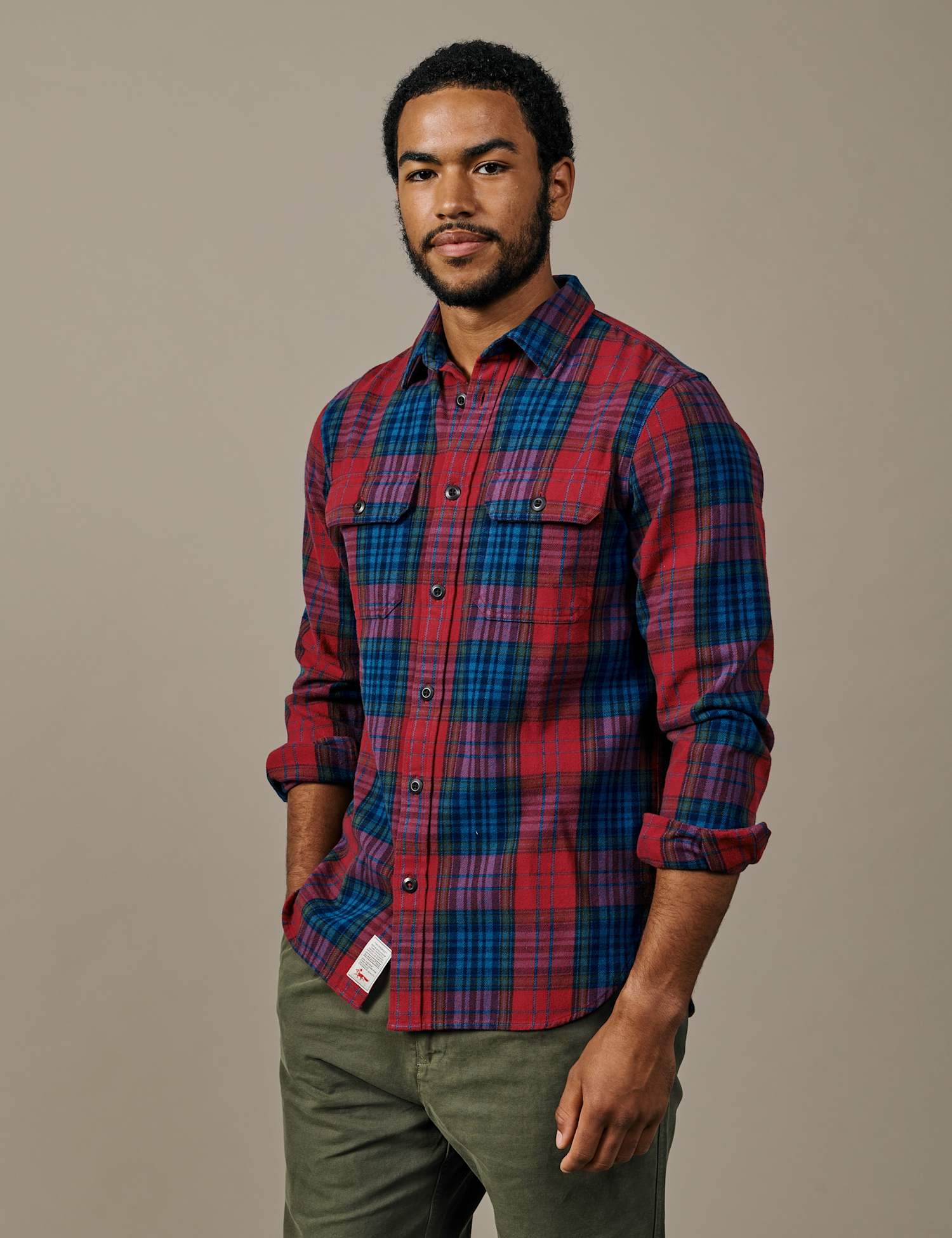Aubin Regular Fit Pure Cotton Check Shirt Dark Burgundy
