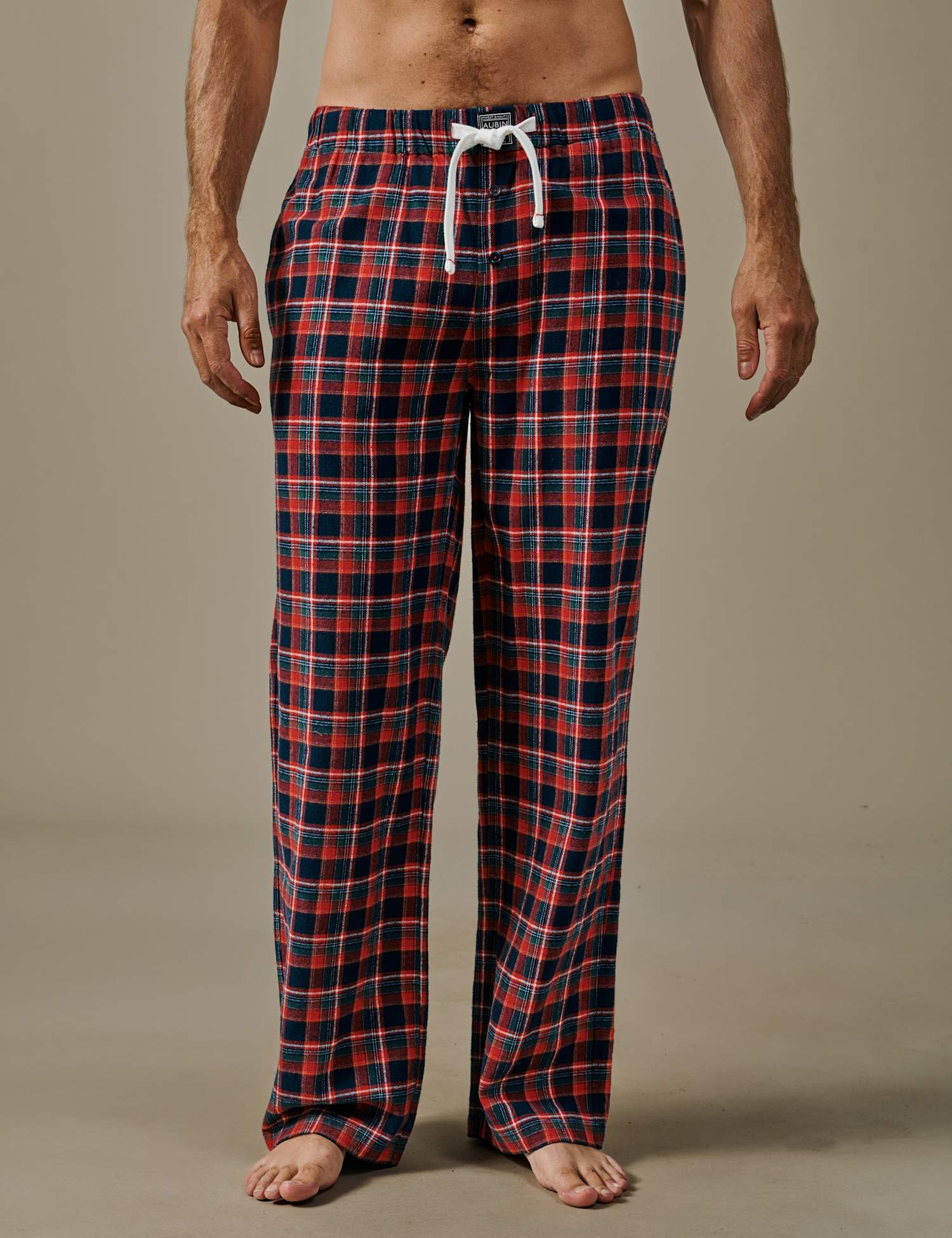Aubin Pure Cotton Checked Pyjama Bottoms Red Mix