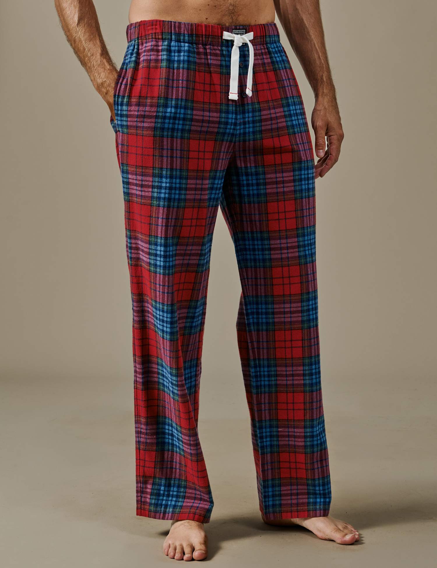 Aubin Pure Cotton Checked Pyjama Bottoms Dark Burgundy