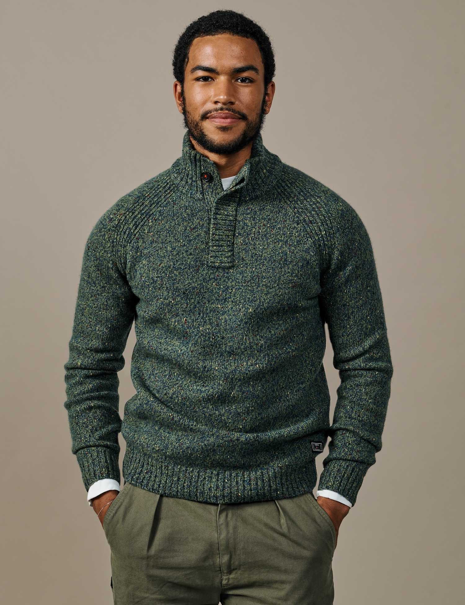 Aubin Lambswool Rich Funnel Neck Jumper Khaki