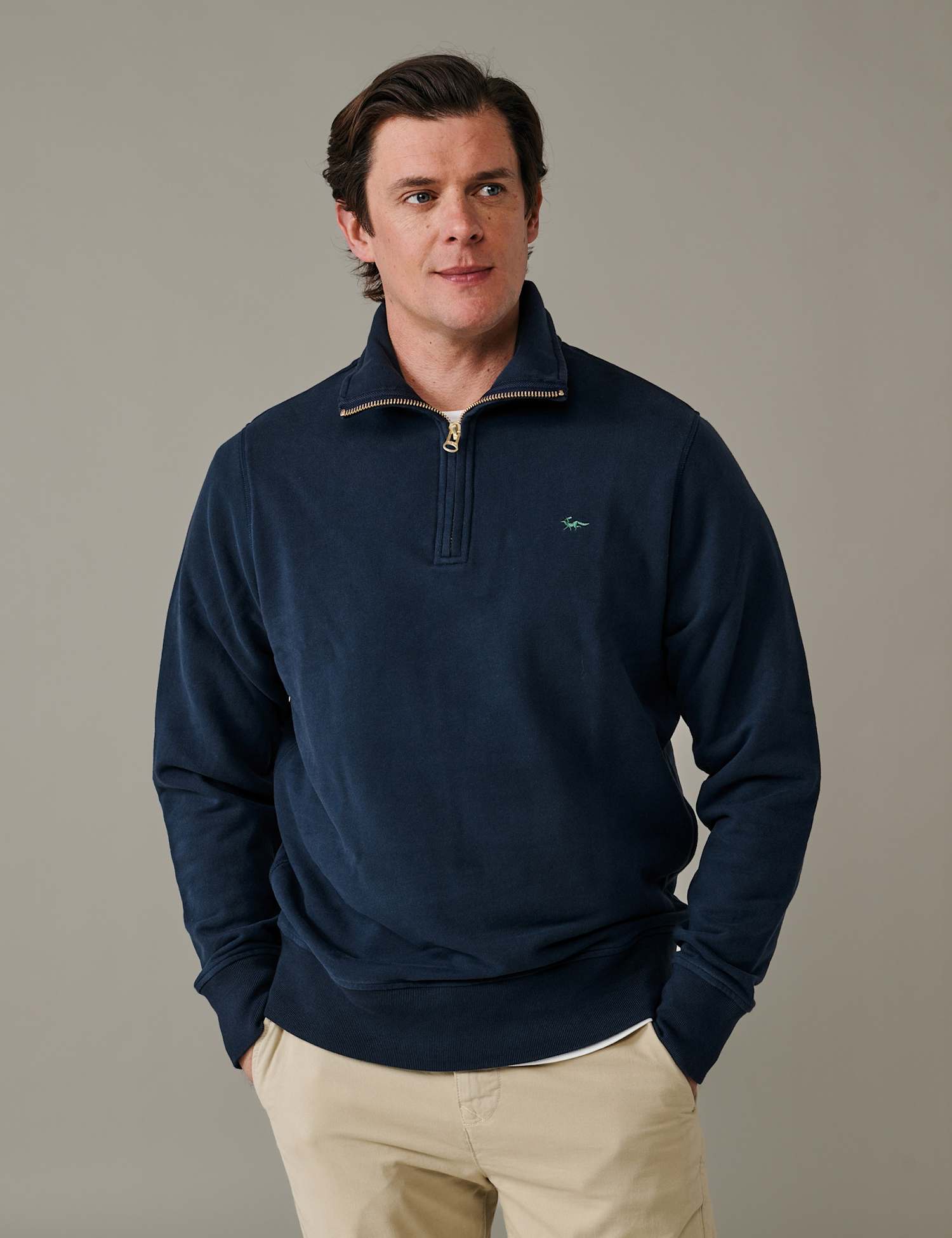 Aubin Pure Cotton Half Zip Funnel Neck Sweatshirt Navy